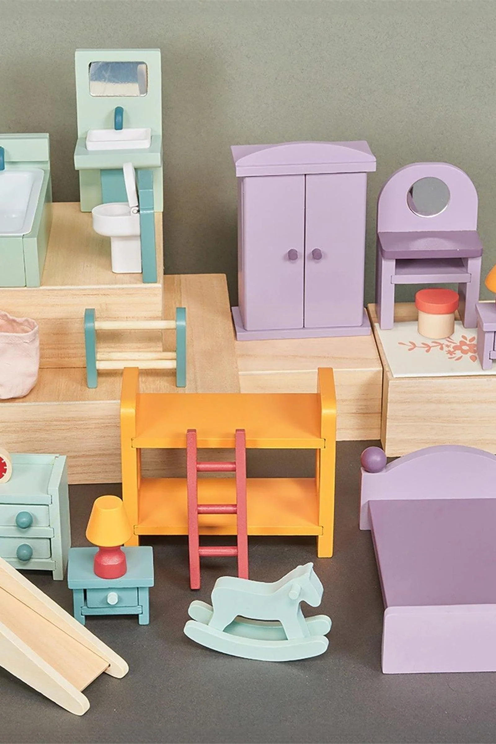 Mentari Wooden Toys, Dollhouse Upstairs Furniture Bundle, Playroom, Bedroom, Bathroom Sets - Image 2