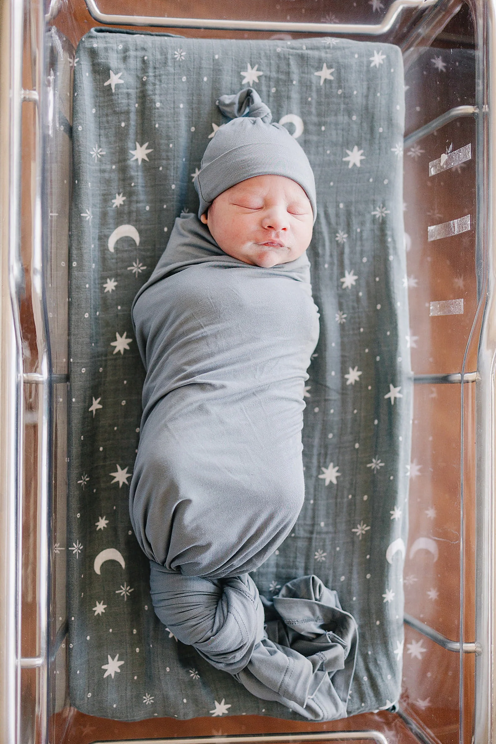 Mebie Baby  Dusty Blue Swaddle Blanket + Hat OR Head Wrap Set | Bamboo | Baby Essentials - Image 3