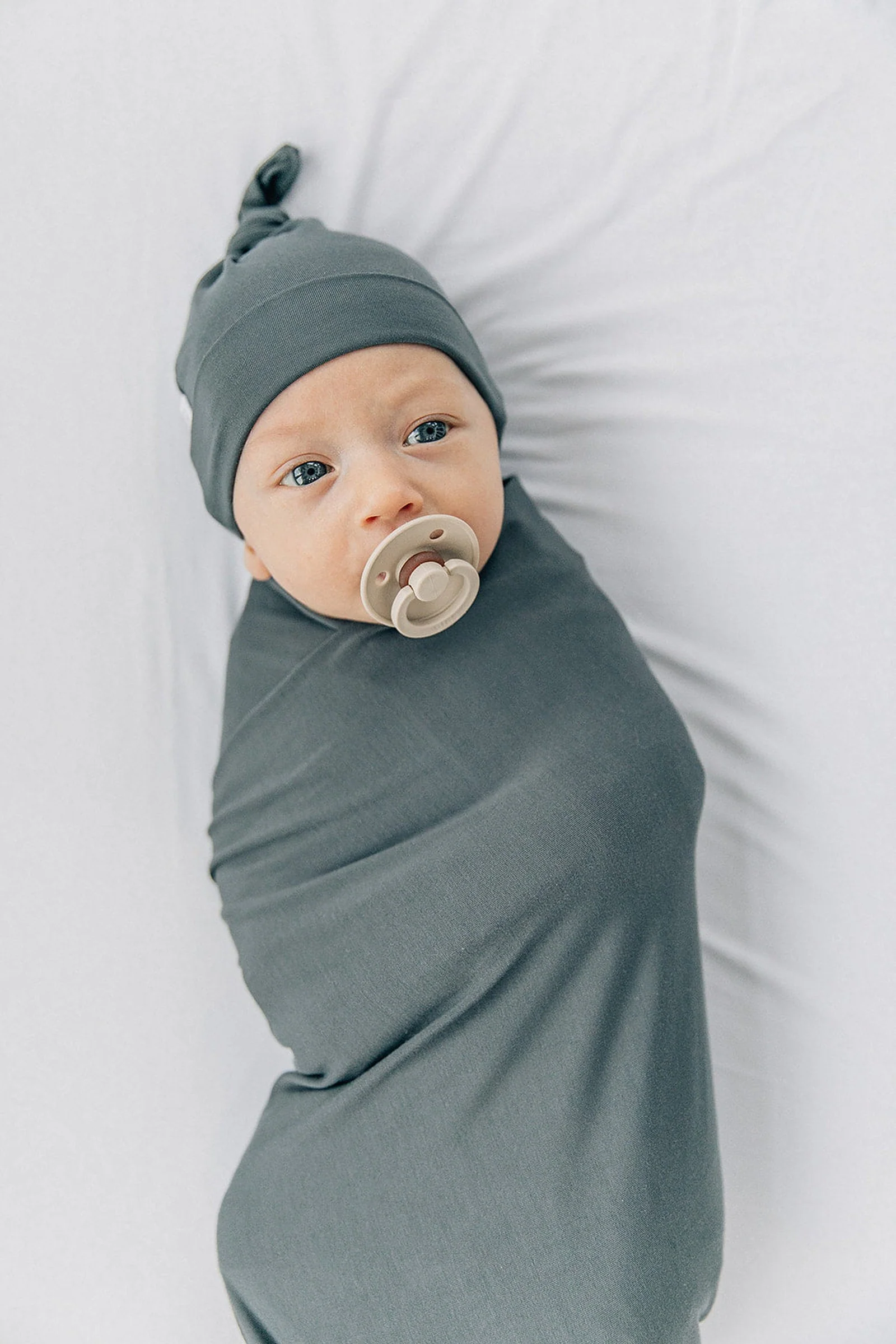 Mebie Baby Charcoal Swaddle Blanket + Hat OR Head Wrap Set, Bamboo, Baby Essentials - Image 5