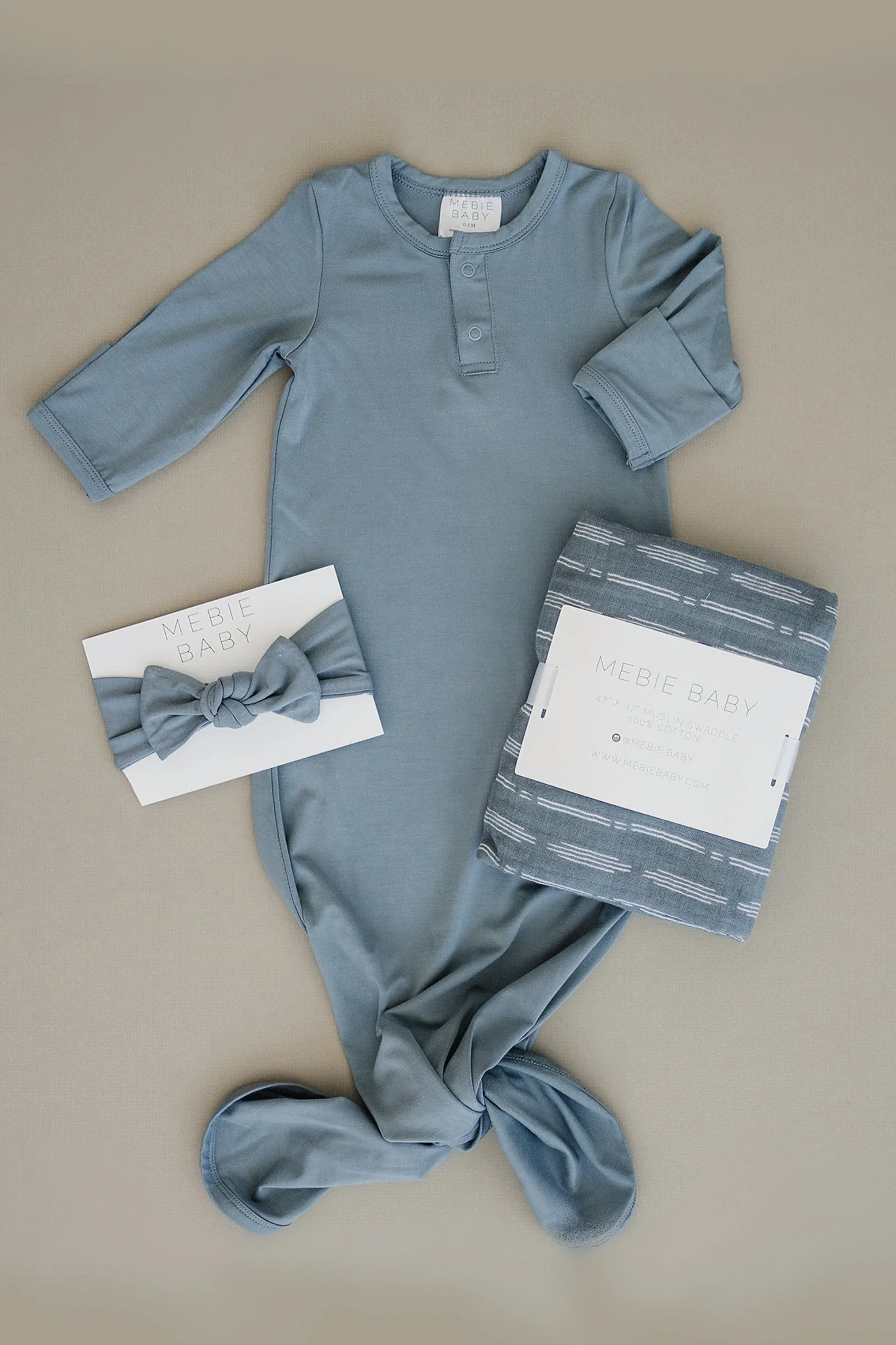 Mebie Baby Baby Girl Dusty Blue Head Wrap, Bamboo, Baby - Image 3