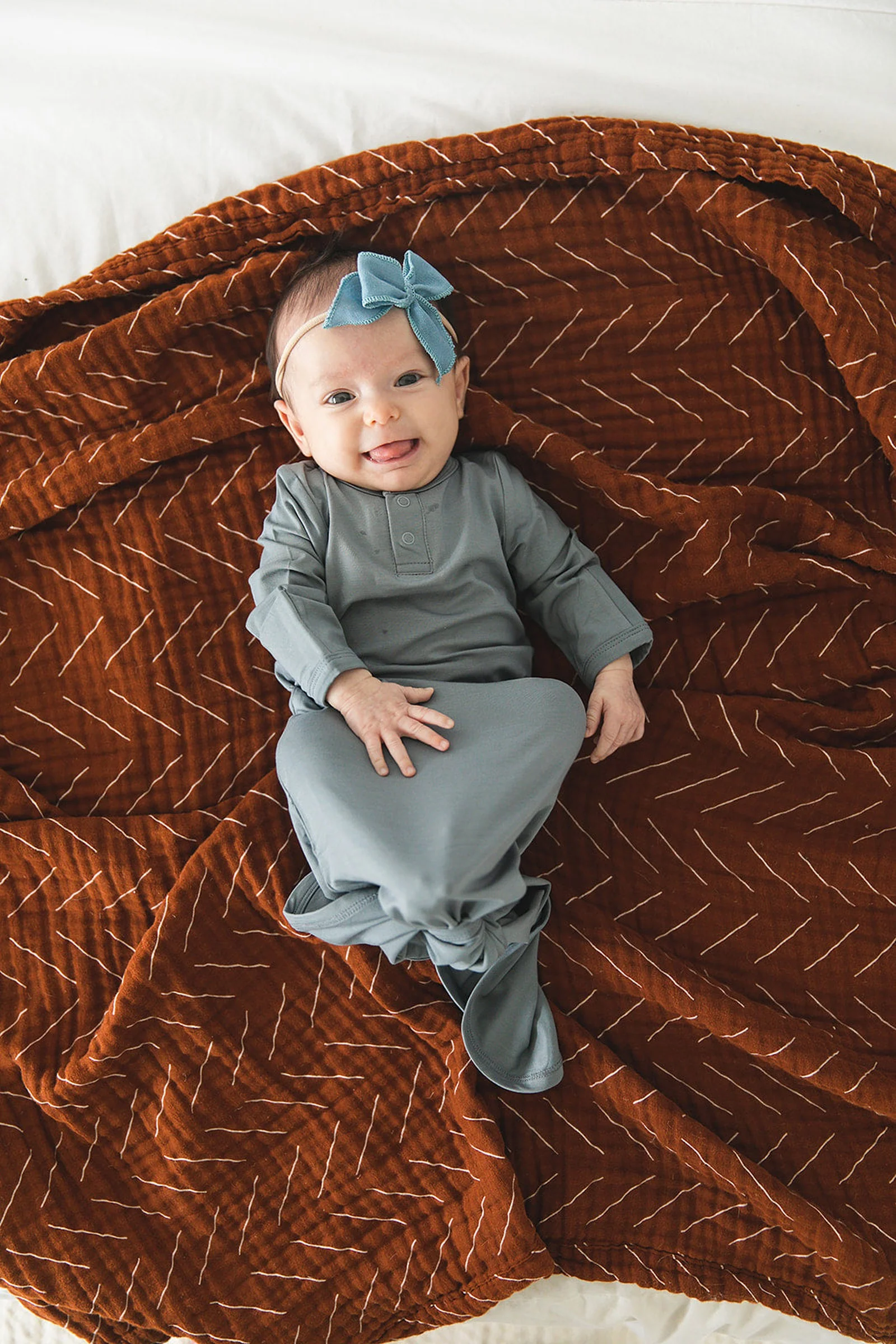 Mebie Baby Dusty Blue Knot Gown, Bamboo, Baby Essentials - Image 3
