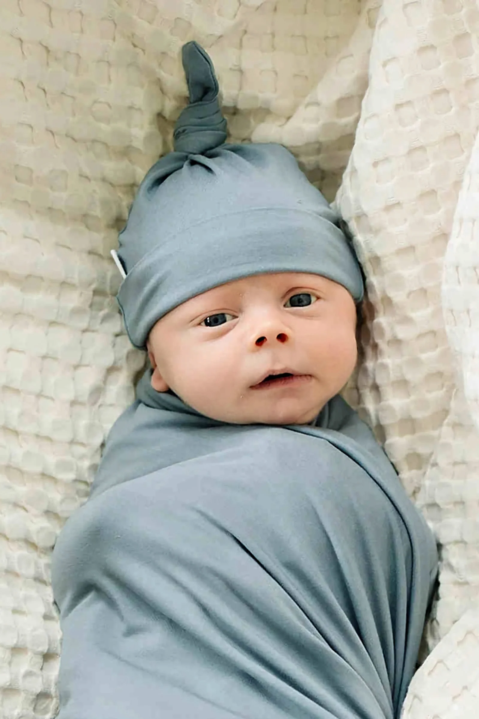Mebie Baby Dusty Blue Knot Hat, Bamboo, Newborn, Baby Essentials