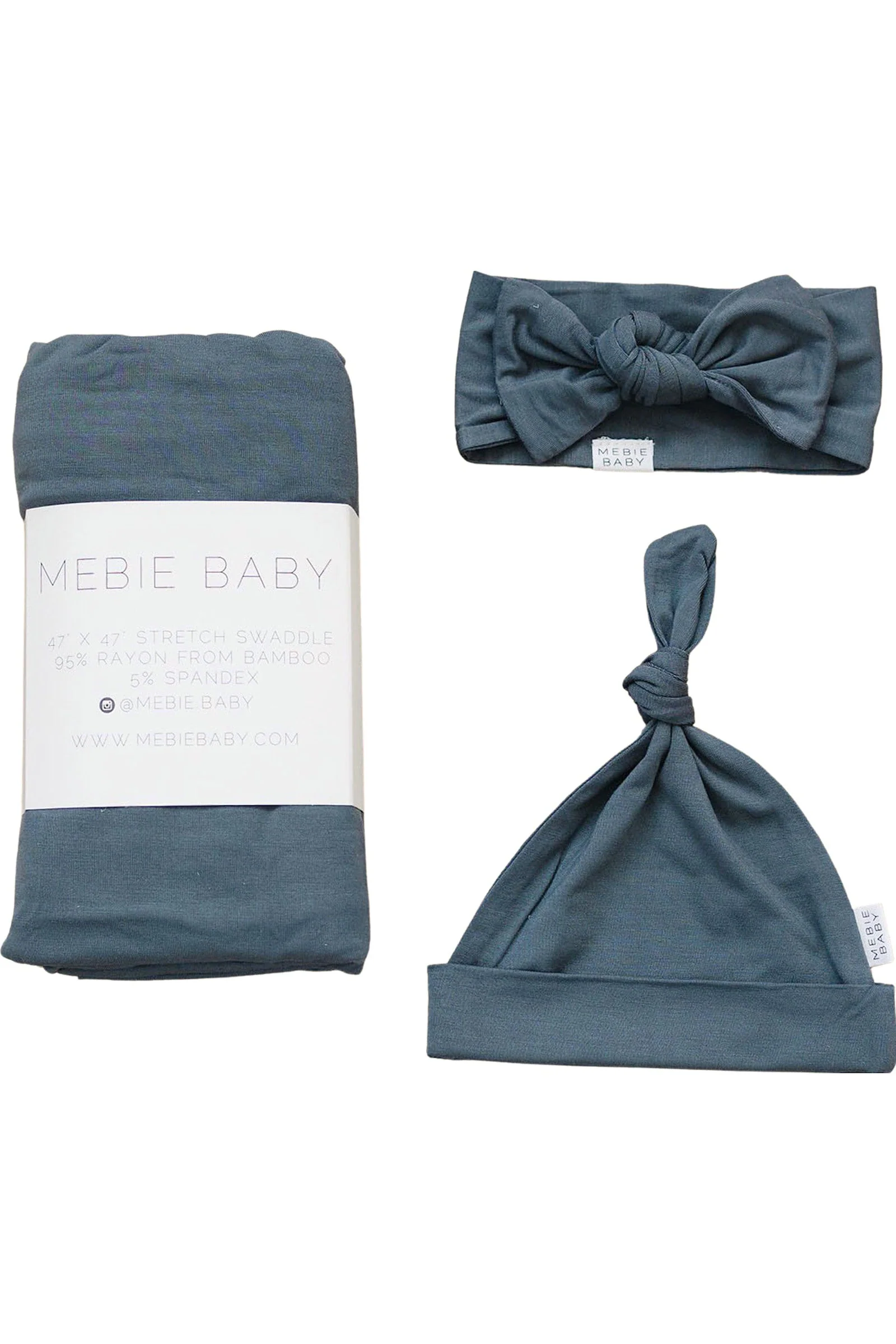 Mebie Baby Dusty Blue Stretch Swaddle Blanket, Bamboo, Baby Essentials - Image 5