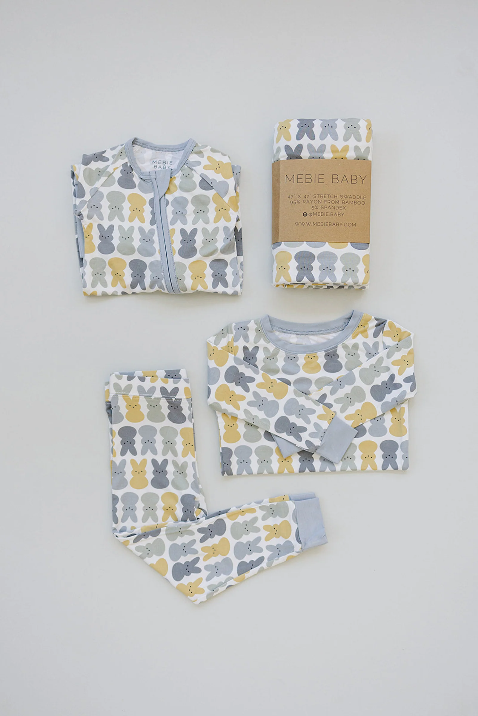 Mebie Baby Dusty Blue Bunny Cozy Pajama Set, Bamboo - Image 5