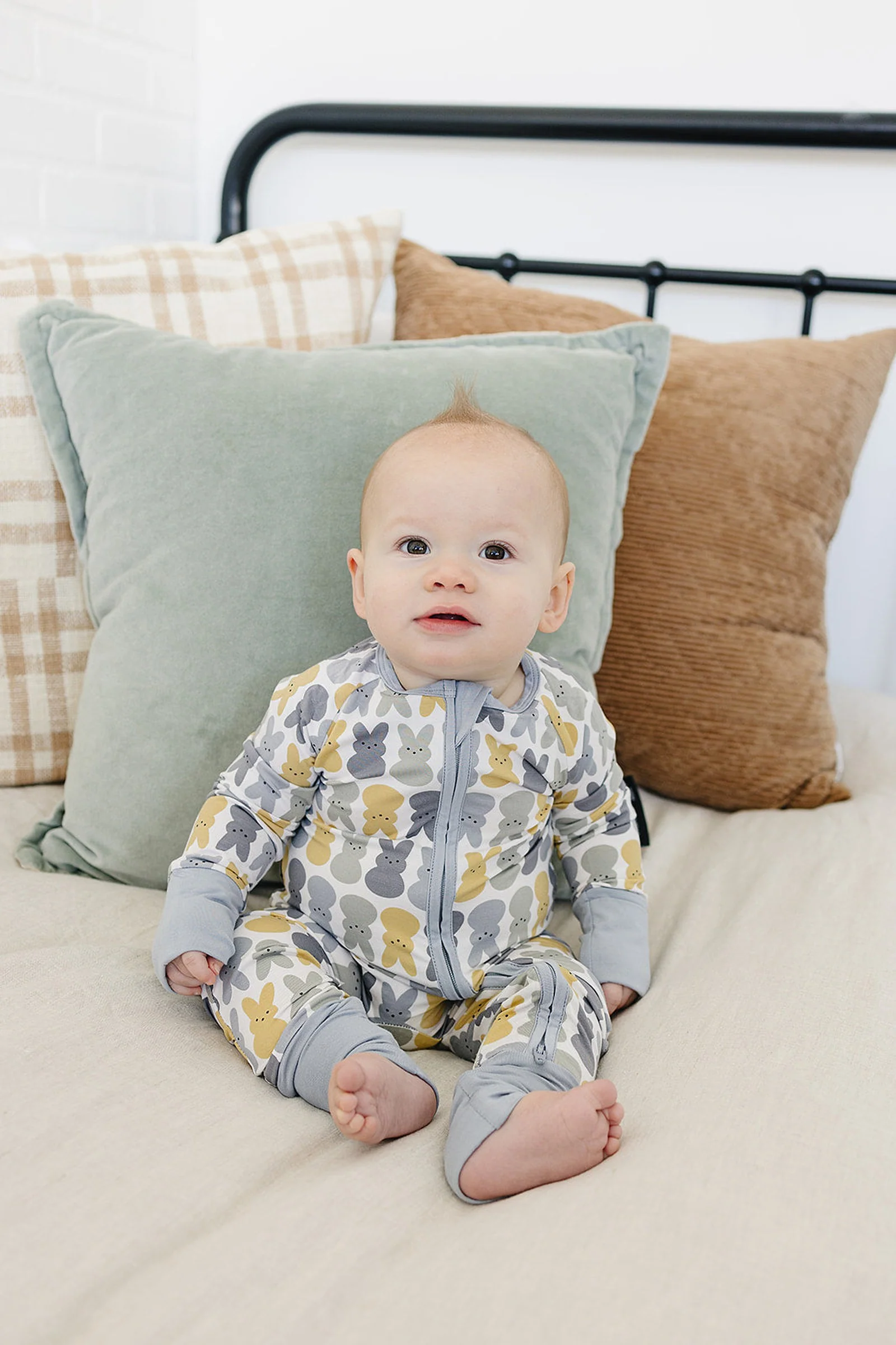 Mebie Baby Dusty Blue Bunny Zipper Pajama, Bamboo, Baby Essentials