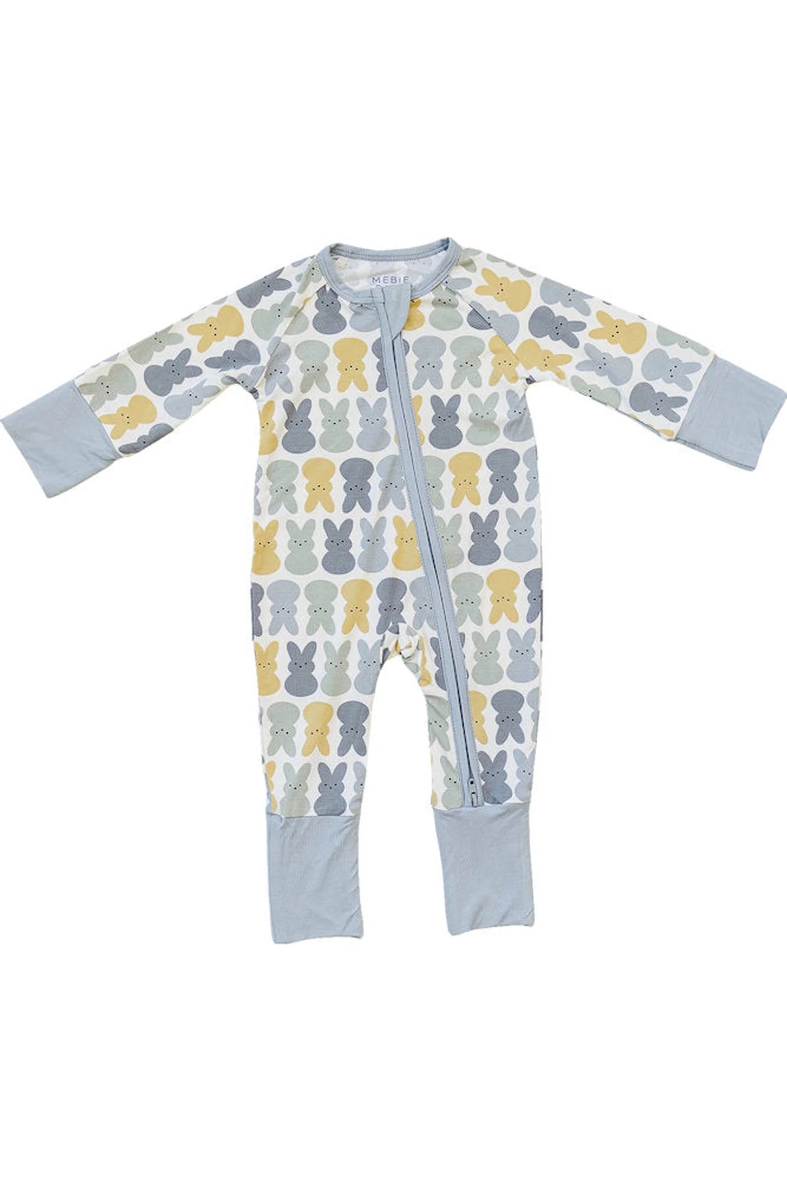 Mebie Baby Dusty Blue Bunny Zipper Pajama, Bamboo, Baby Essentials - Image 2