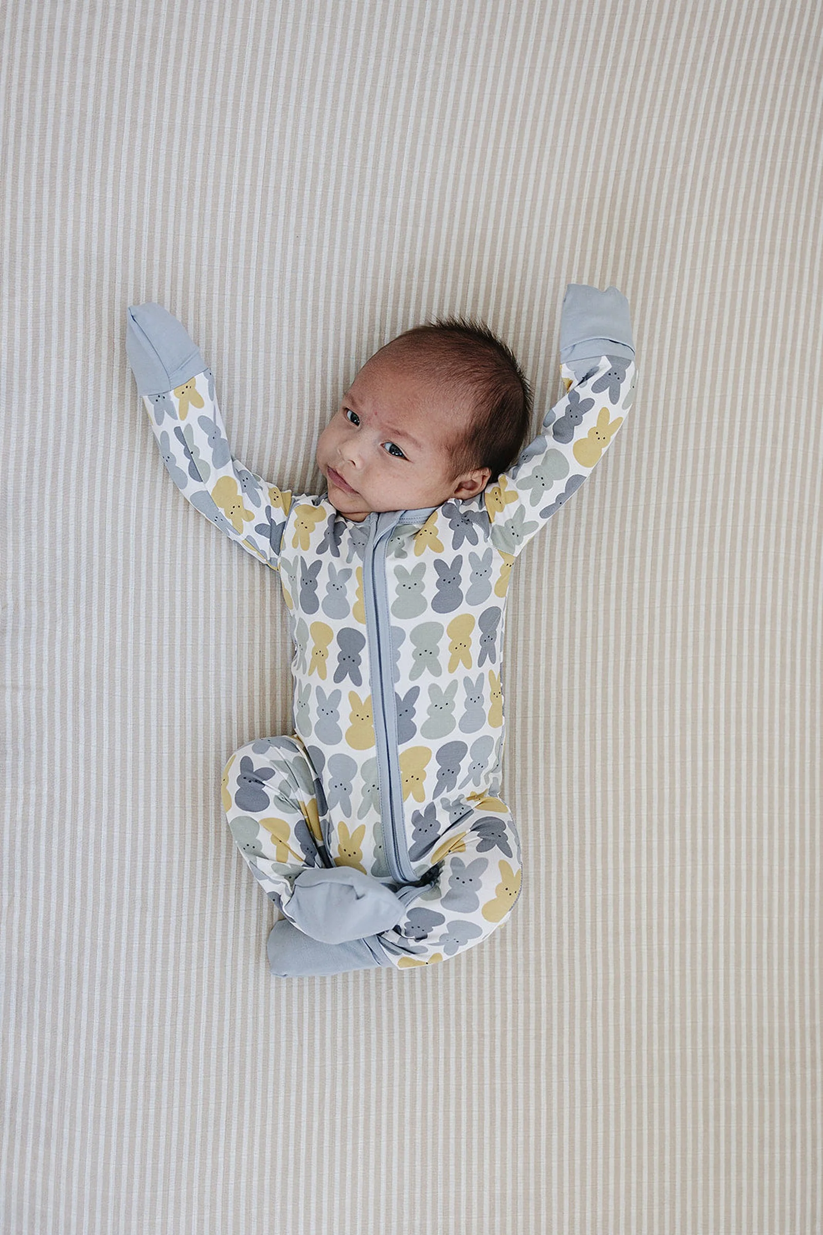 Mebie Baby Dusty Blue Bunny Zipper Pajama, Bamboo, Baby Essentials - Image 5