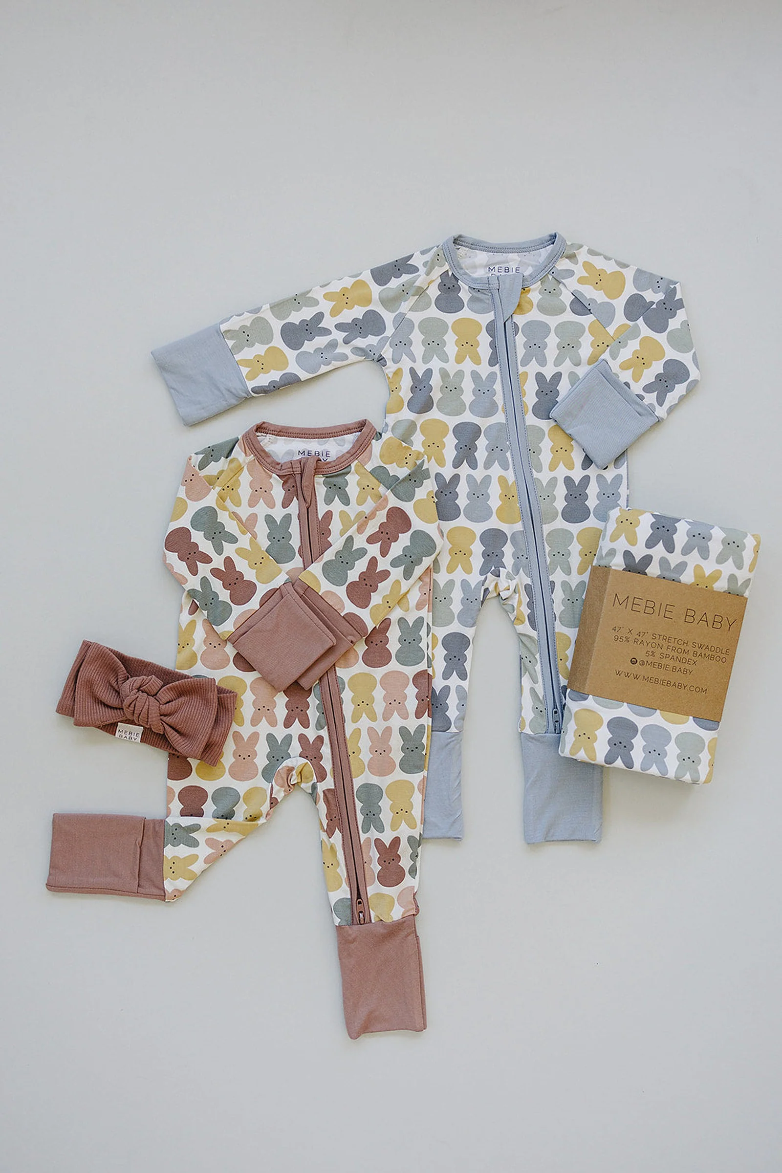 Mebie Baby Dusty Blue Bunny Zipper Pajama, Bamboo, Baby Essentials - Image 6