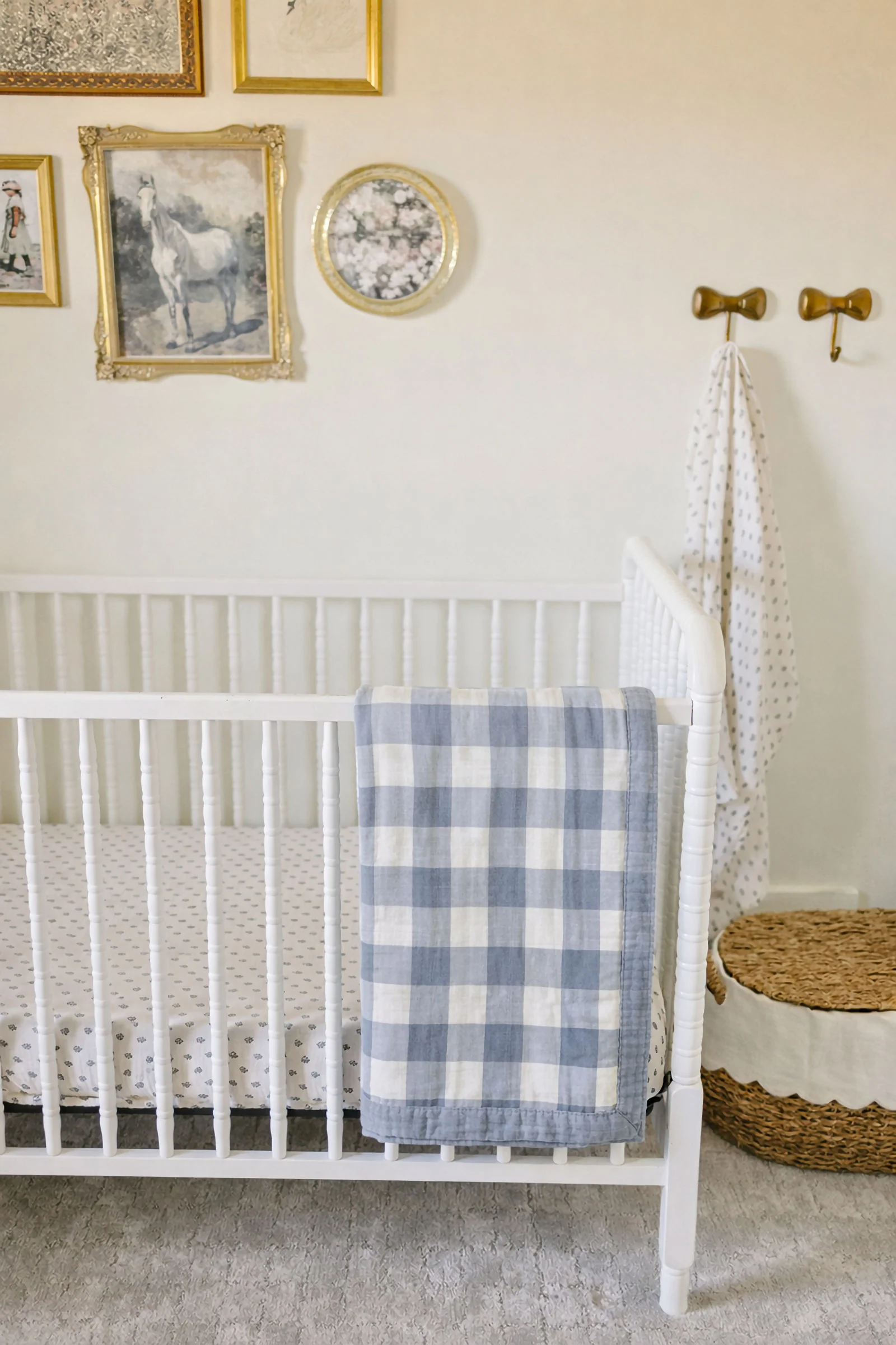 Mebie Baby Dusty Blue Gingham + Dusty Blue Muslin Crib Quilt, 100% Cotton, Baby Essentials