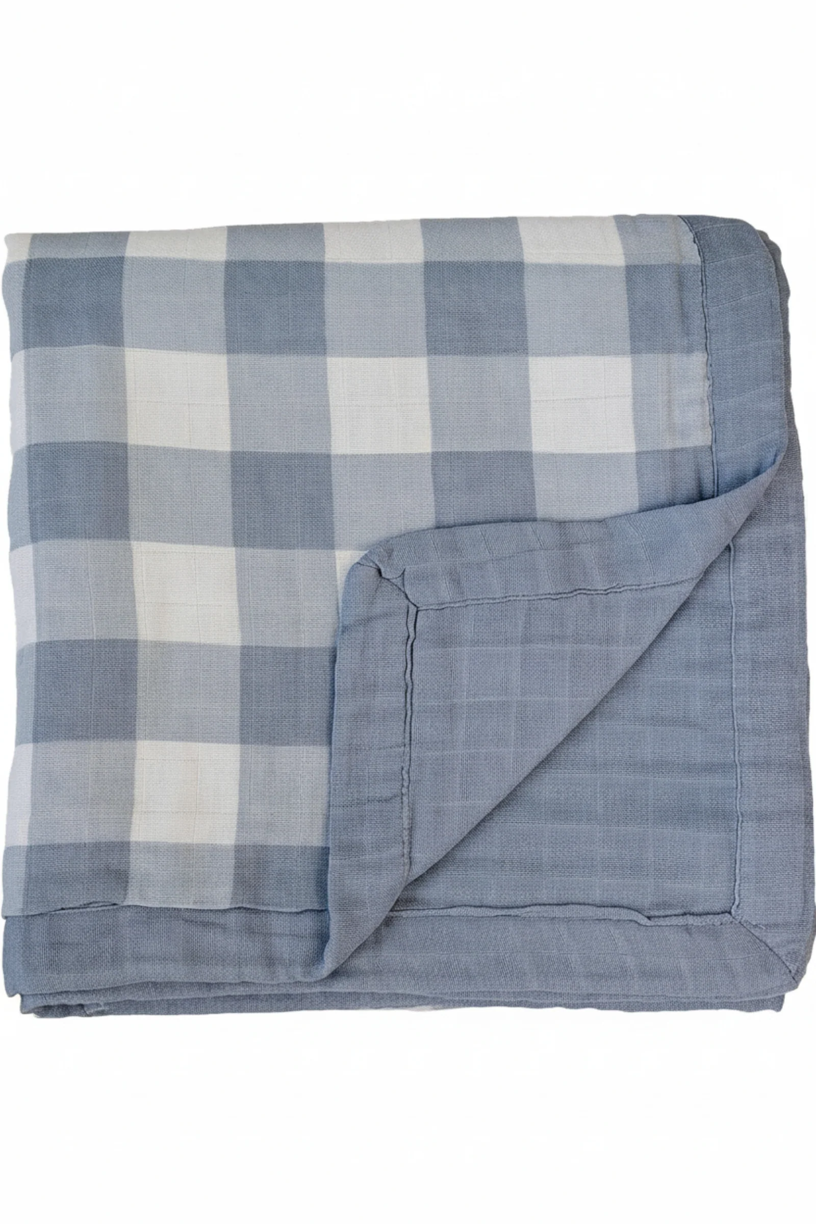 Mebie Baby Dusty Blue Gingham + Dusty Blue Muslin Crib Quilt, 100% Cotton, Baby Essentials - Image 2