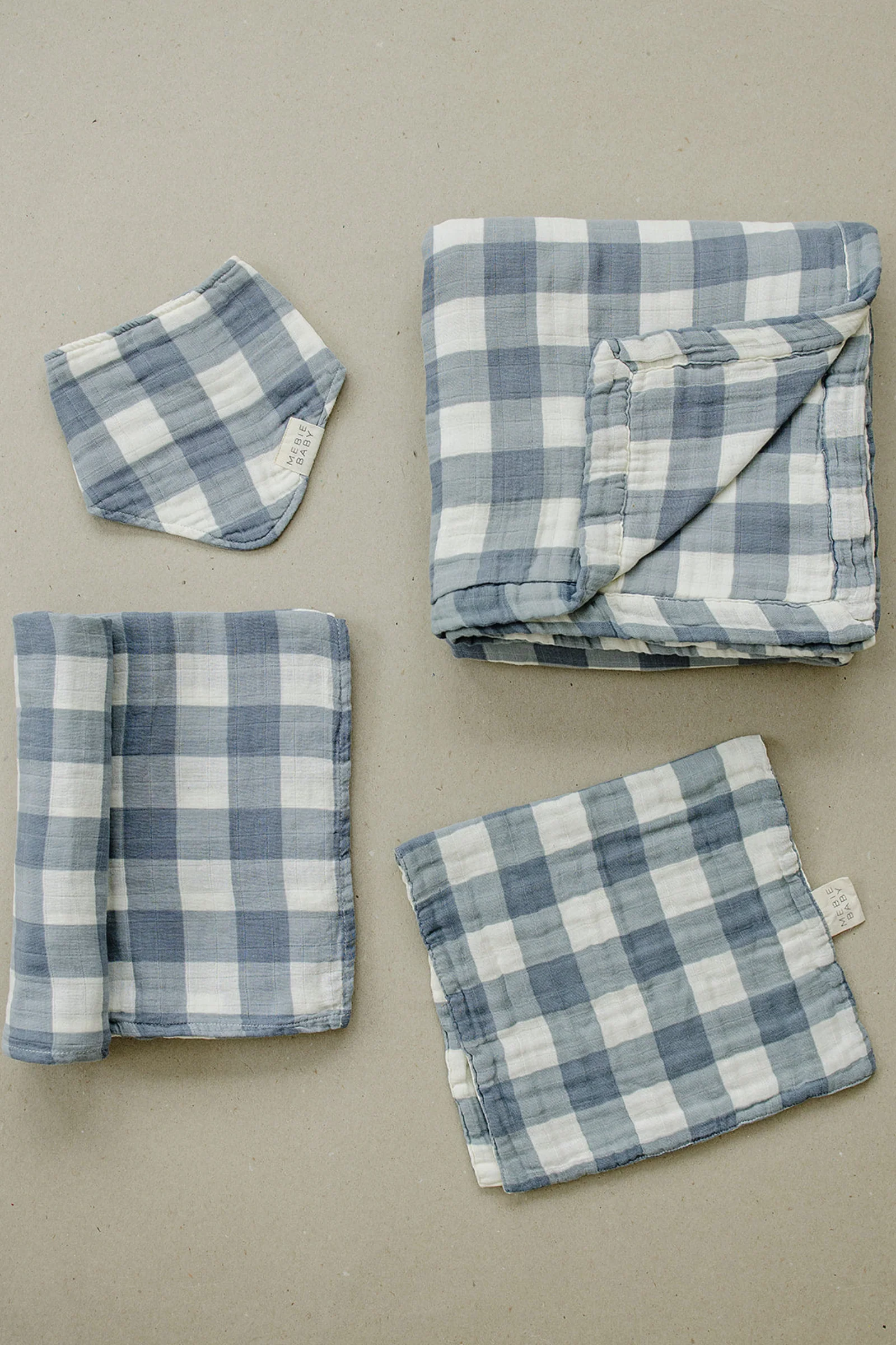 Mebie Baby Dusty Blue Gingham Muslin Burp Cloth, 100% Cotton, Baby Essentials - Image 4