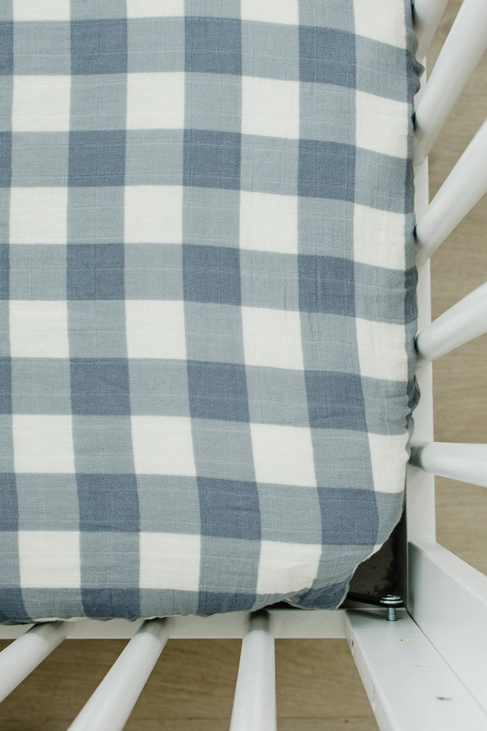 Mebie Baby Dusty Blue Gingham Muslin Crib Sheet, 100% Cotton, Baby Essentials - Image 2