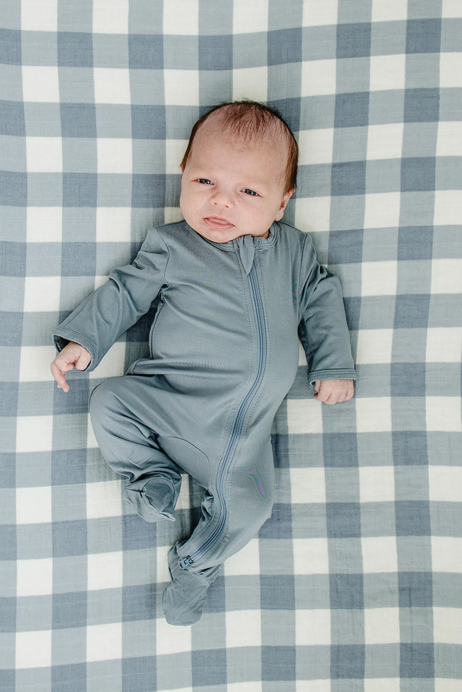 Mebie Baby Dusty Blue Gingham Muslin Crib Sheet, 100% Cotton, Baby Essentials - Image 4