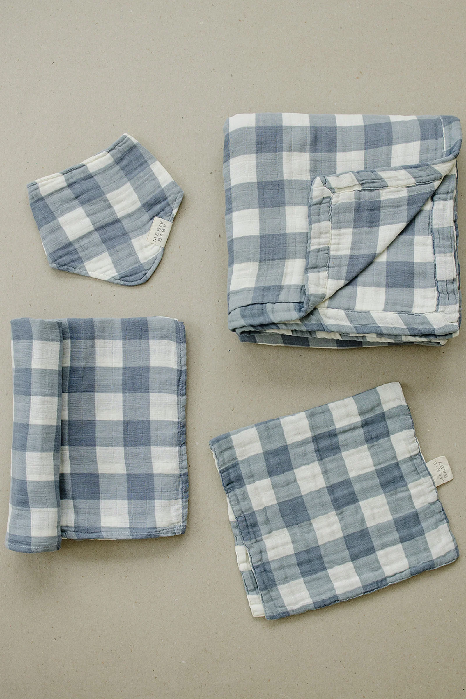 Mebie Baby Dusty Blue Gingham Muslin Swaddle Blanket, 100% Cotton, Baby Essentials - Image 4