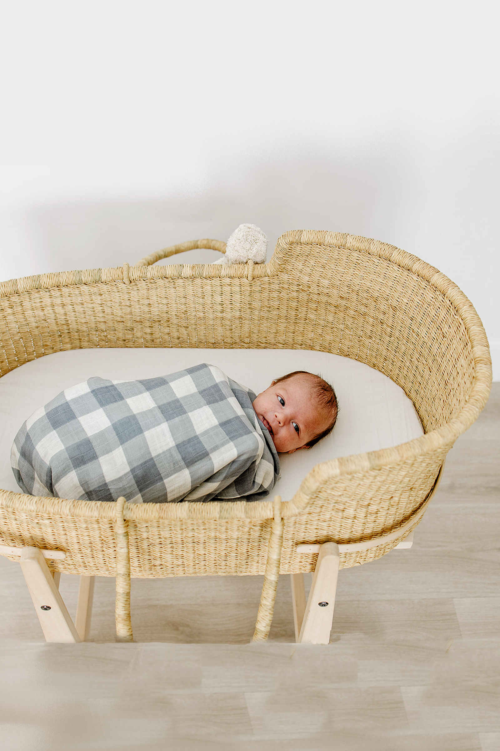 Mebie Baby Dusty Blue Gingham Muslin Swaddle Blanket, 100% Cotton, Baby Essentials - Image 5
