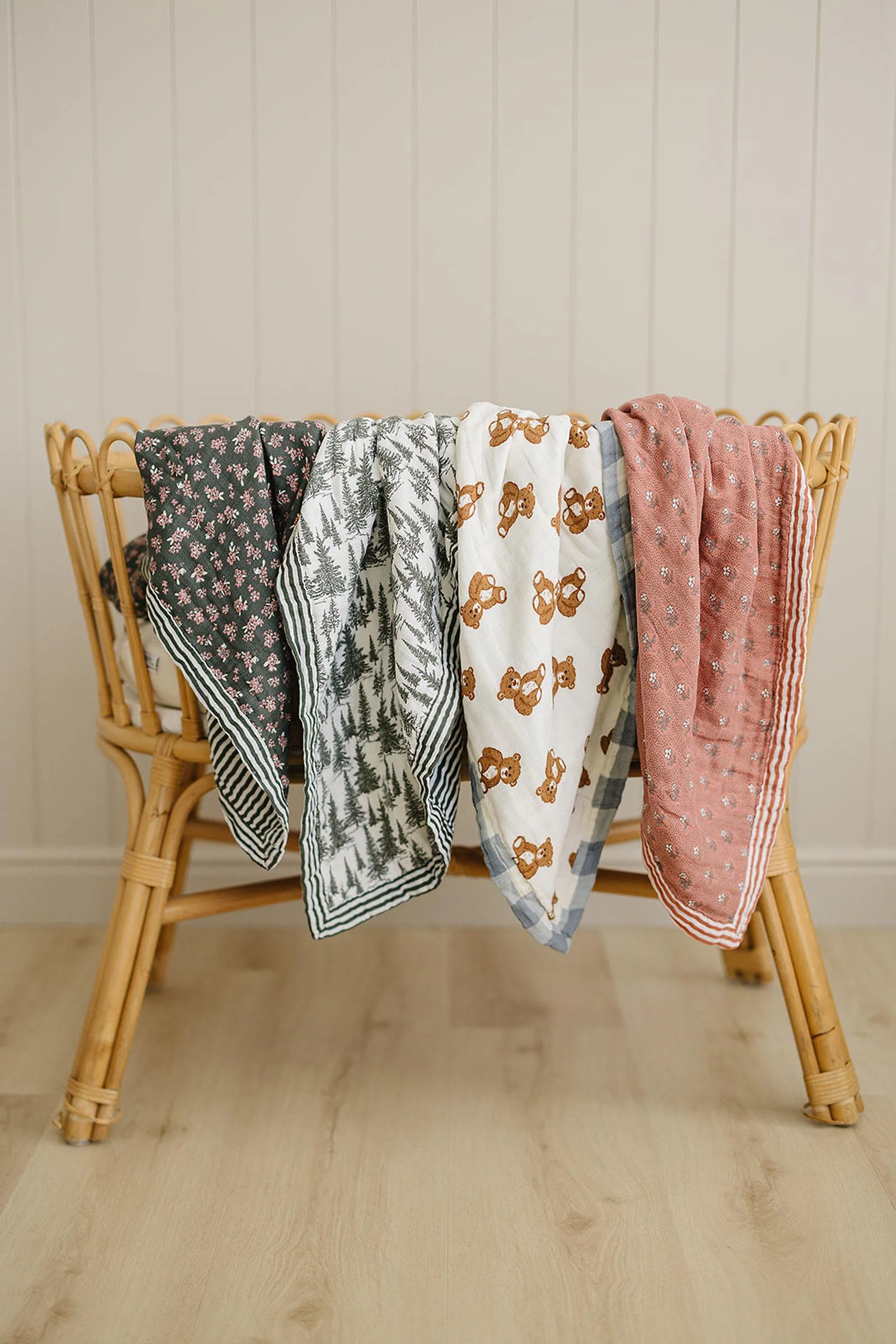 Mebie Baby Dusty Blue Gingham + Teddy Bear Muslin Crib Quilt, 100% Cotton, Baby Essentials - Image 4