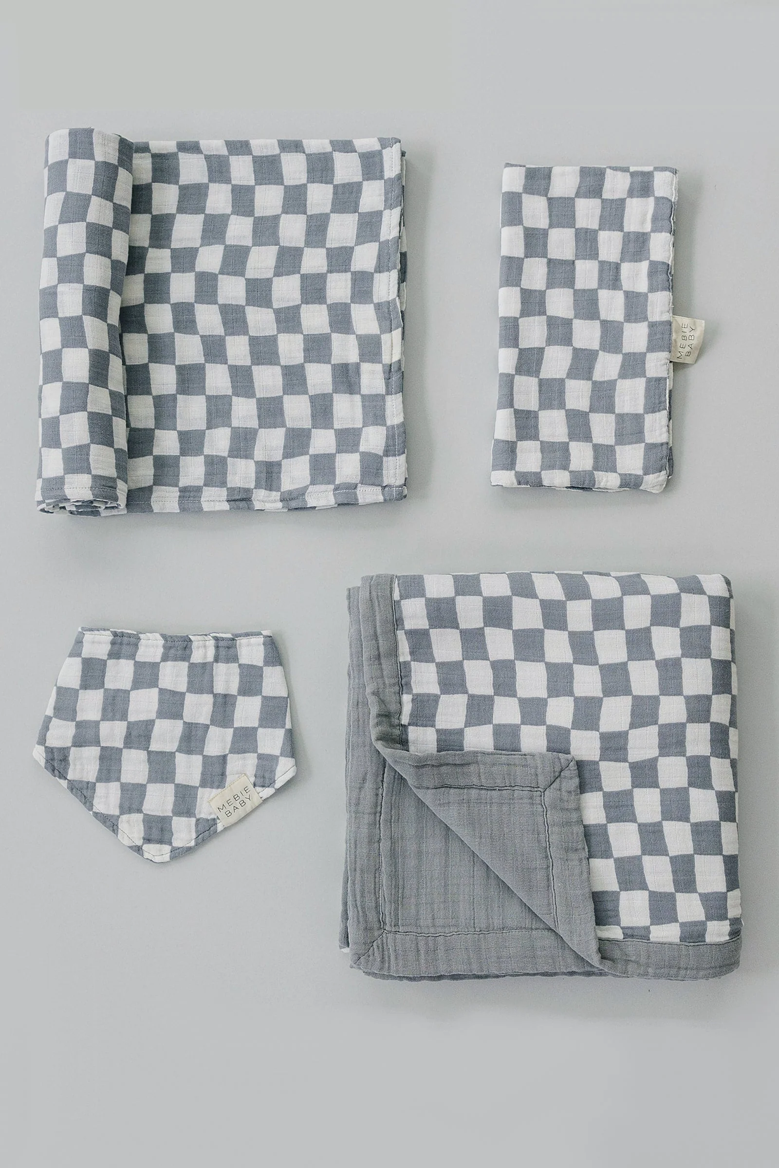 Mebie Baby Dusty Blue Wavy Checkered Muslin Changing Pad Cover, Baby Essentials, 100% Cotton, Gender Neutral - Image 4