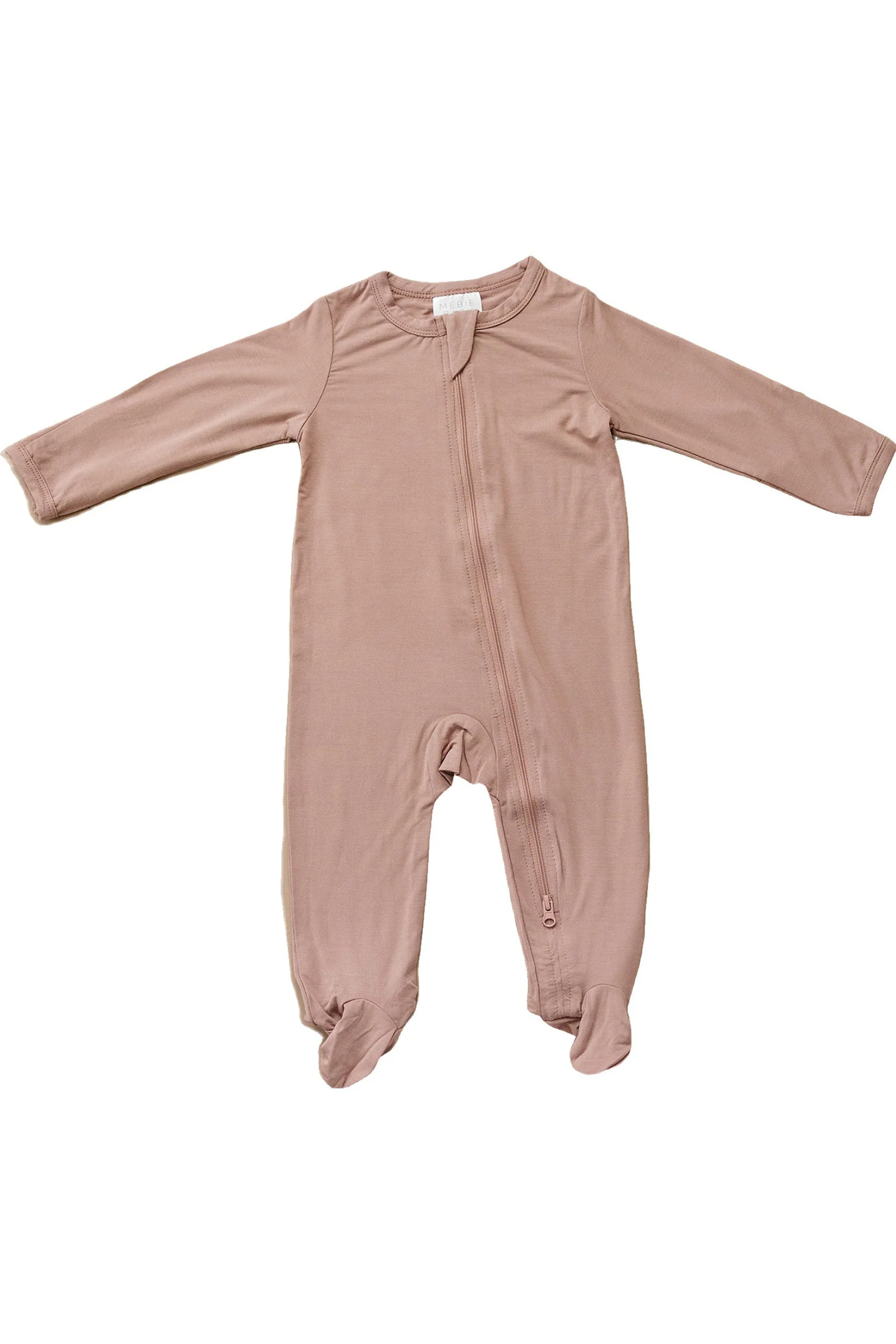 Mebie Baby Dusty Rose Footed Zipper Pajama, Bamboo, Baby Essentials - Image 2
