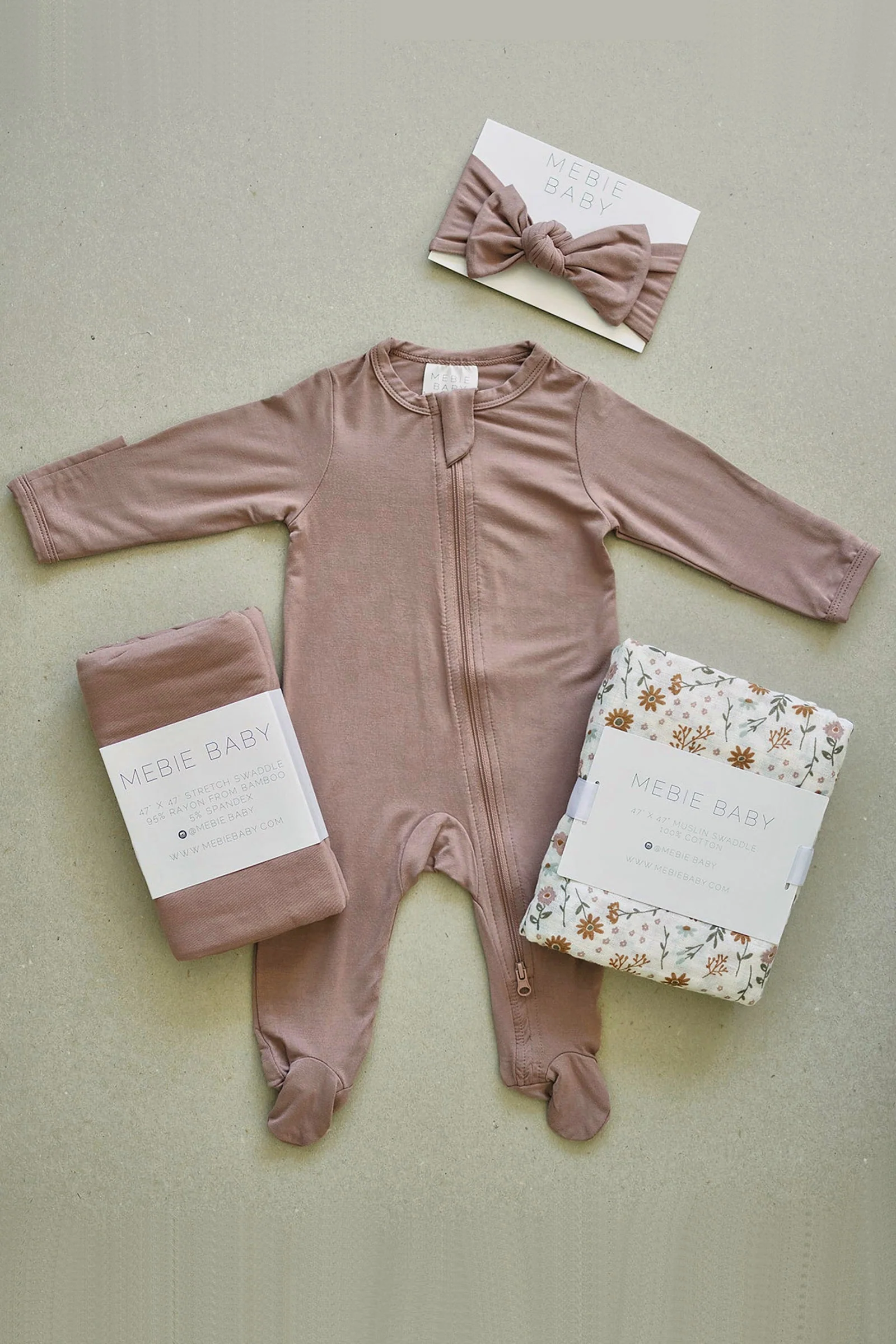 Mebie Baby Dusty Rose Footed Zipper Pajama, Bamboo, Baby Essentials - Image 4