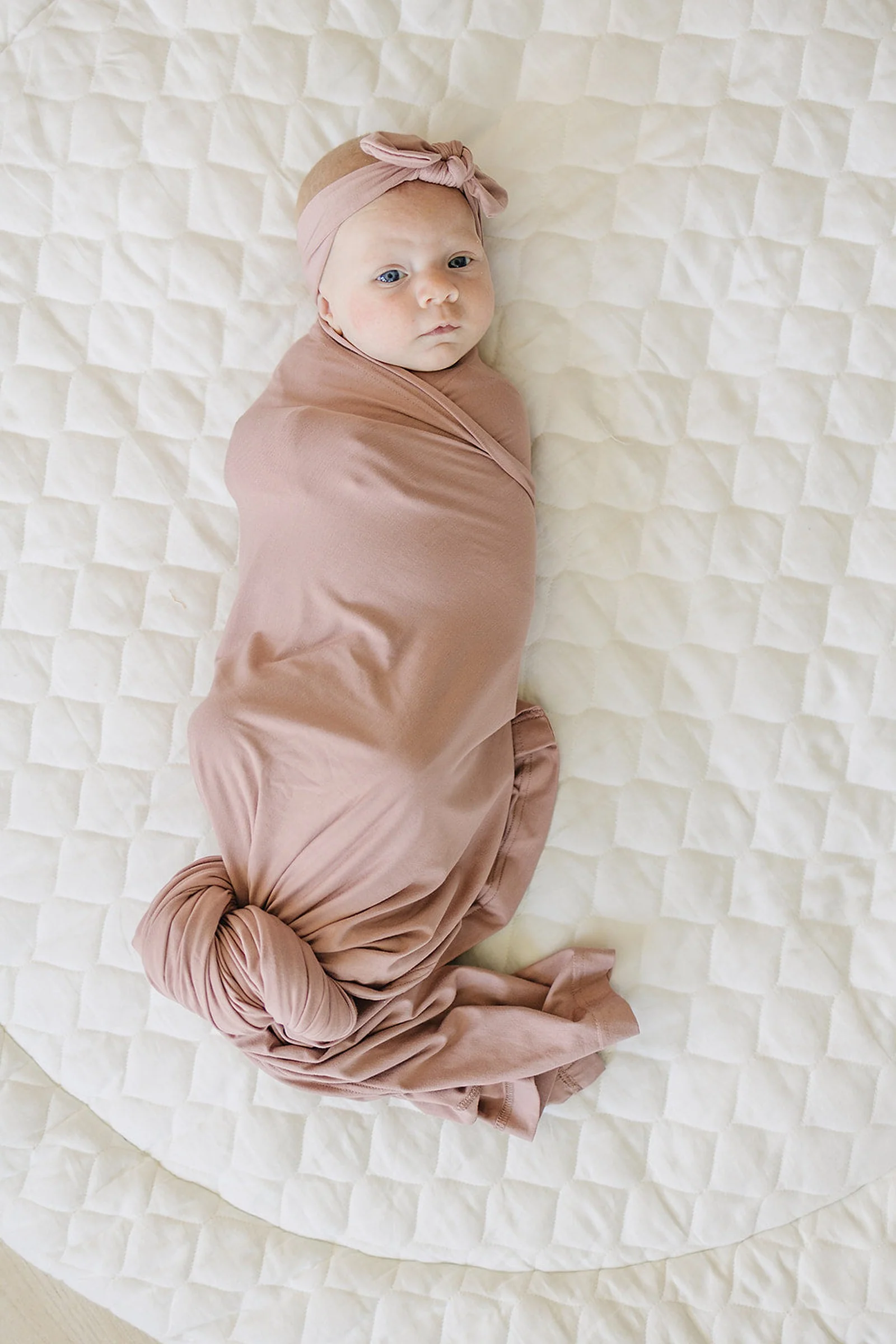 Mebie Baby  Dusty Rose Stretch Swaddle Blanket, Bamboo, Baby Essentials - Image 5