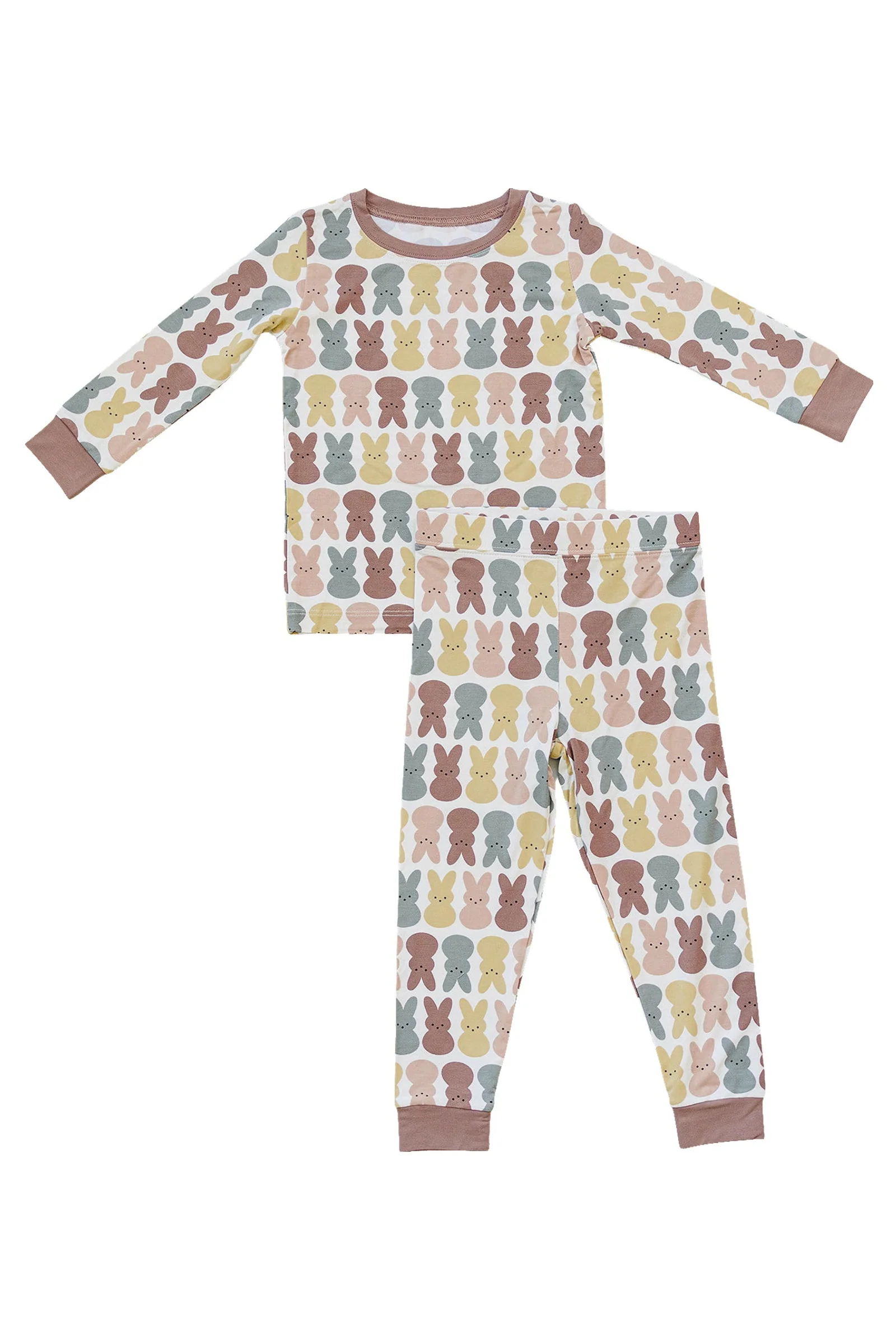 Mebie Baby Girl Dusty Rose Bunny Cozy Pajama Set, Bamboo - Image 2