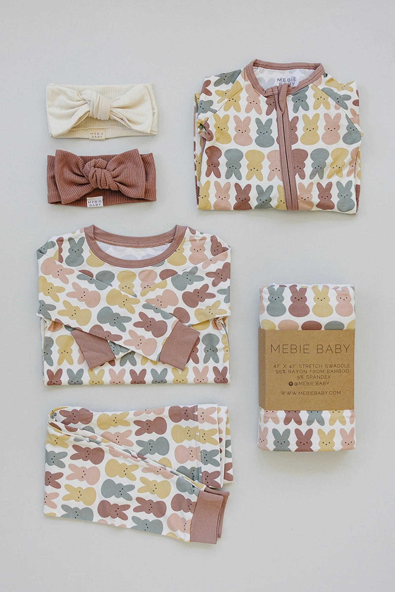 Mebie Baby Girl Dusty Rose Bunny Cozy Pajama Set, Bamboo - Image 6