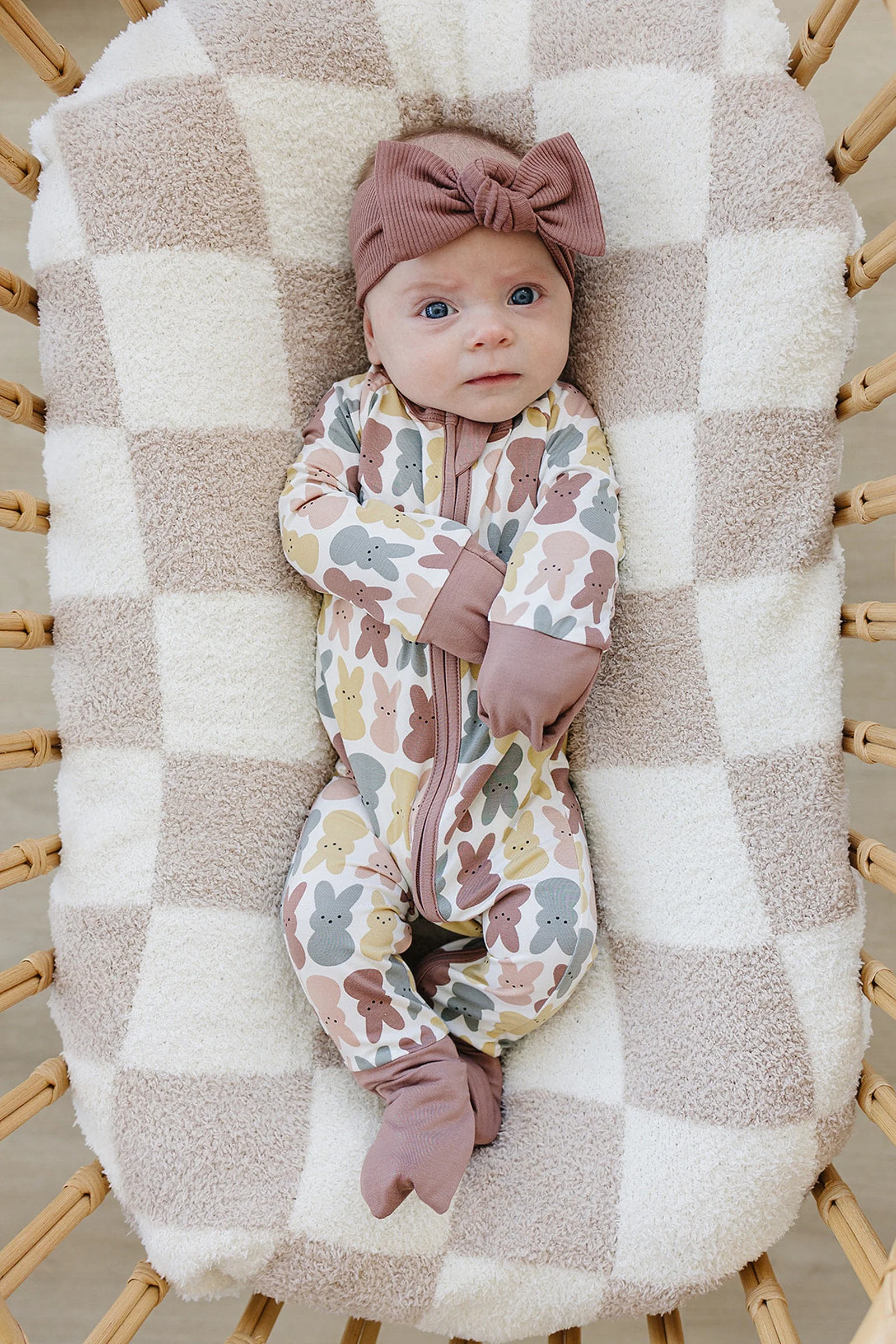 Mebie Baby Girl Dusty Rose Bunny Zipper Pajama, Bamboo, Baby Essentials