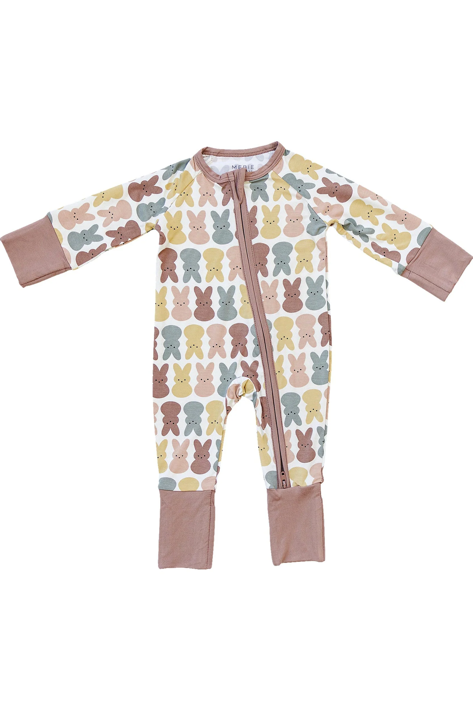 Mebie Baby Girl Dusty Rose Bunny Zipper Pajama, Bamboo, Baby Essentials - Image 2