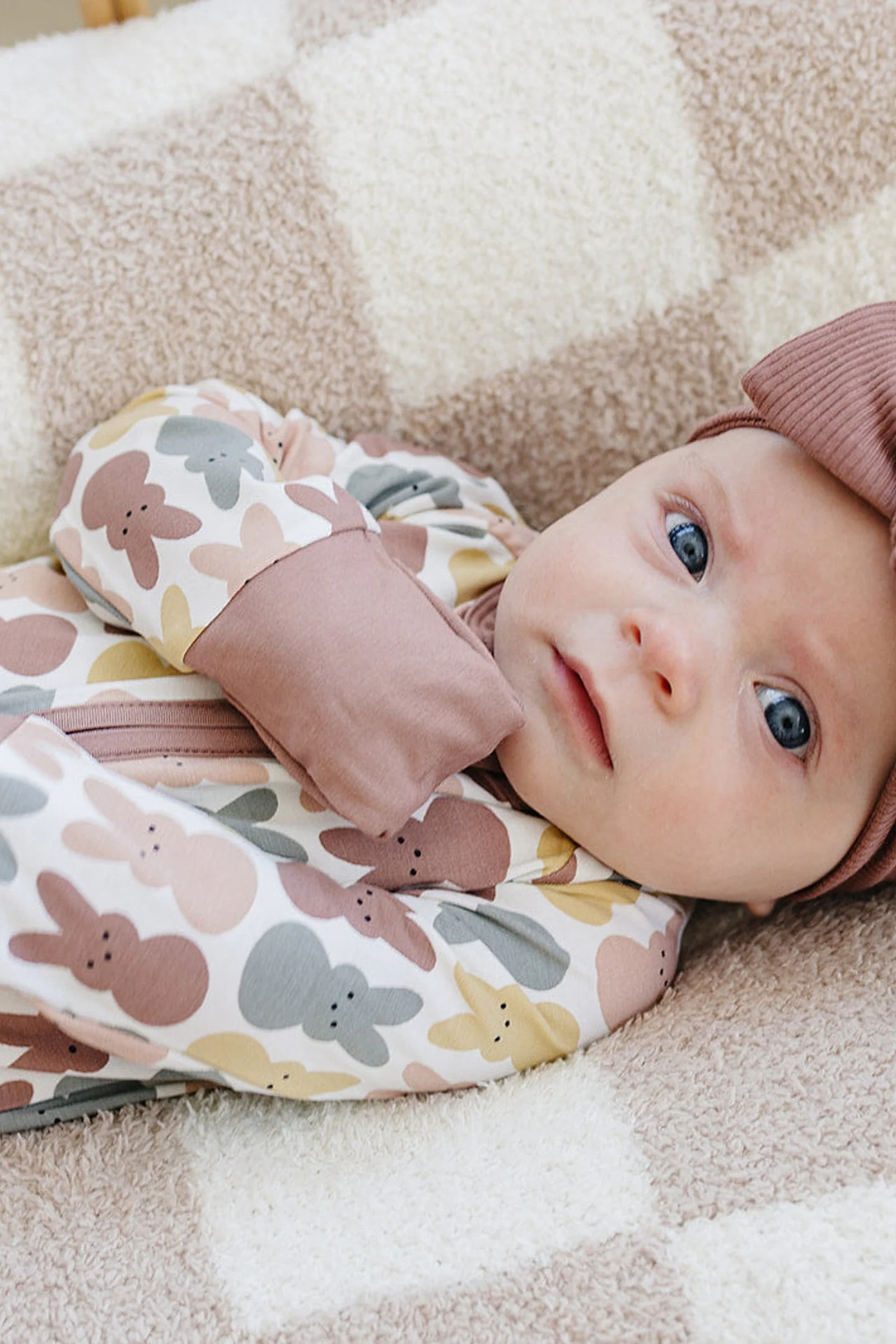 Mebie Baby Girl Dusty Rose Bunny Zipper Pajama, Bamboo, Baby Essentials - Image 3
