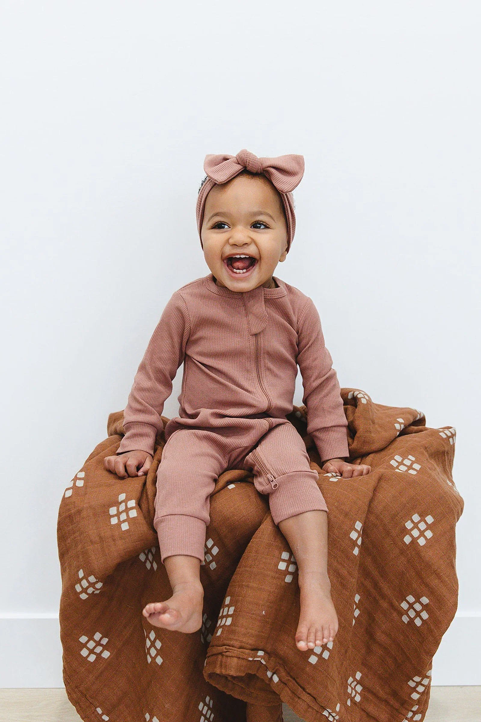 Mebie Baby Dusty Rose Ribbed Head Wrap, Organic Cotton, Gender Neutral, Baby - Image 3