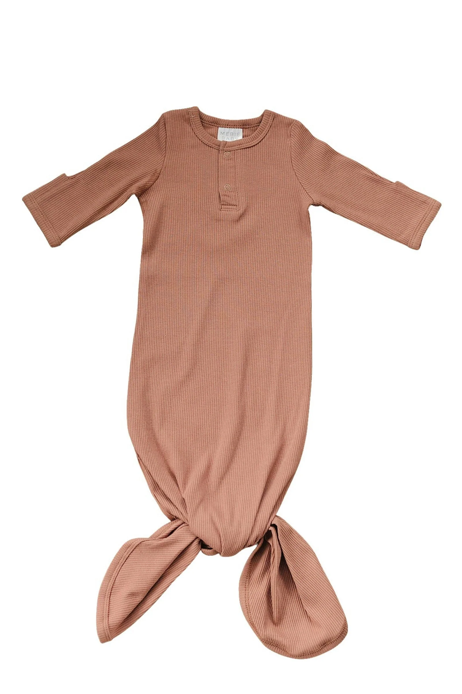 Mebie Baby Dusty Rose Ribbed Knot Gown, Baby Essentials, Organic Cotton - Image 2