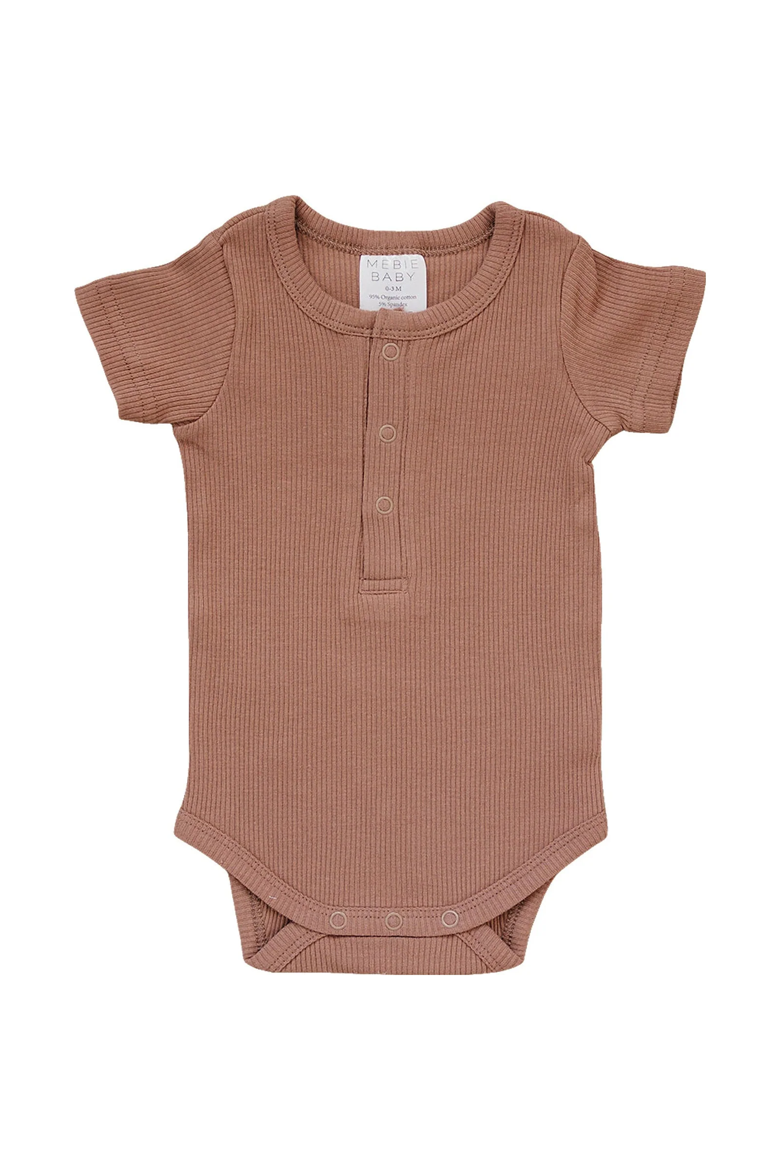 Mebie Baby Dusty Rose Ribbed Snap Bodysuit, Baby Essentials, Organic Cotton - Image 2