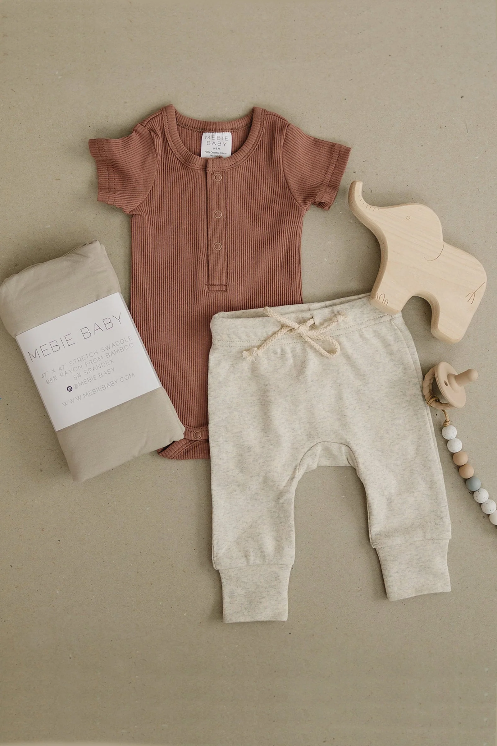 Mebie Baby Dusty Rose Ribbed Snap Bodysuit, Baby Essentials, Organic Cotton - Image 3