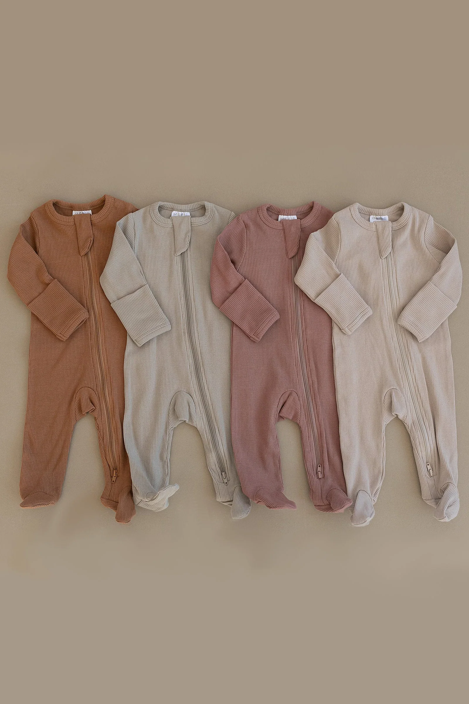 Mebie Baby Dusty Rose Ribbed Zipper Footed Pajama, Baby Essentials, Organic Cotton - Image 11