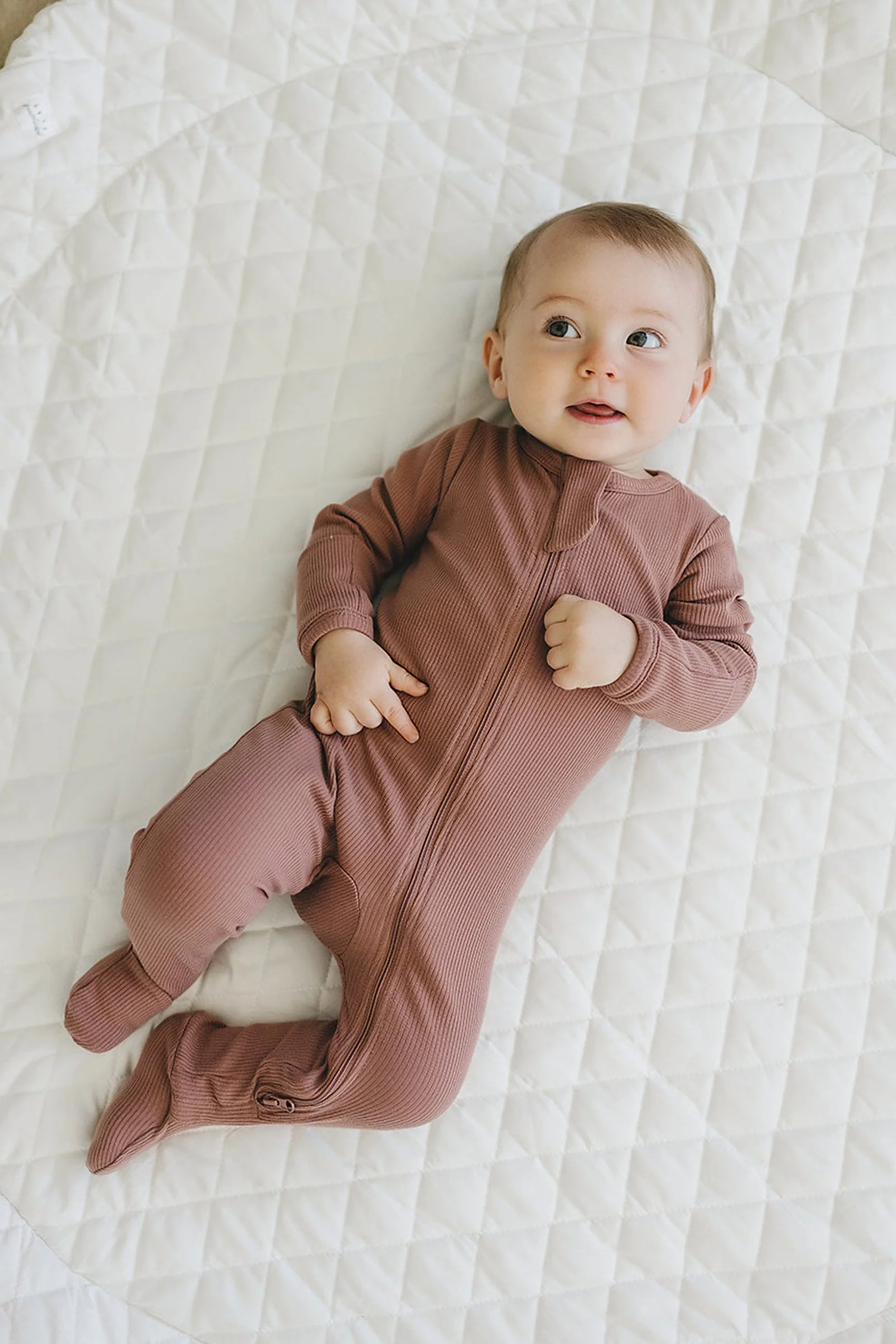 Mebie Baby Dusty Rose Ribbed Zipper Footed Pajama, Baby Essentials, Organic Cotton - Image 6