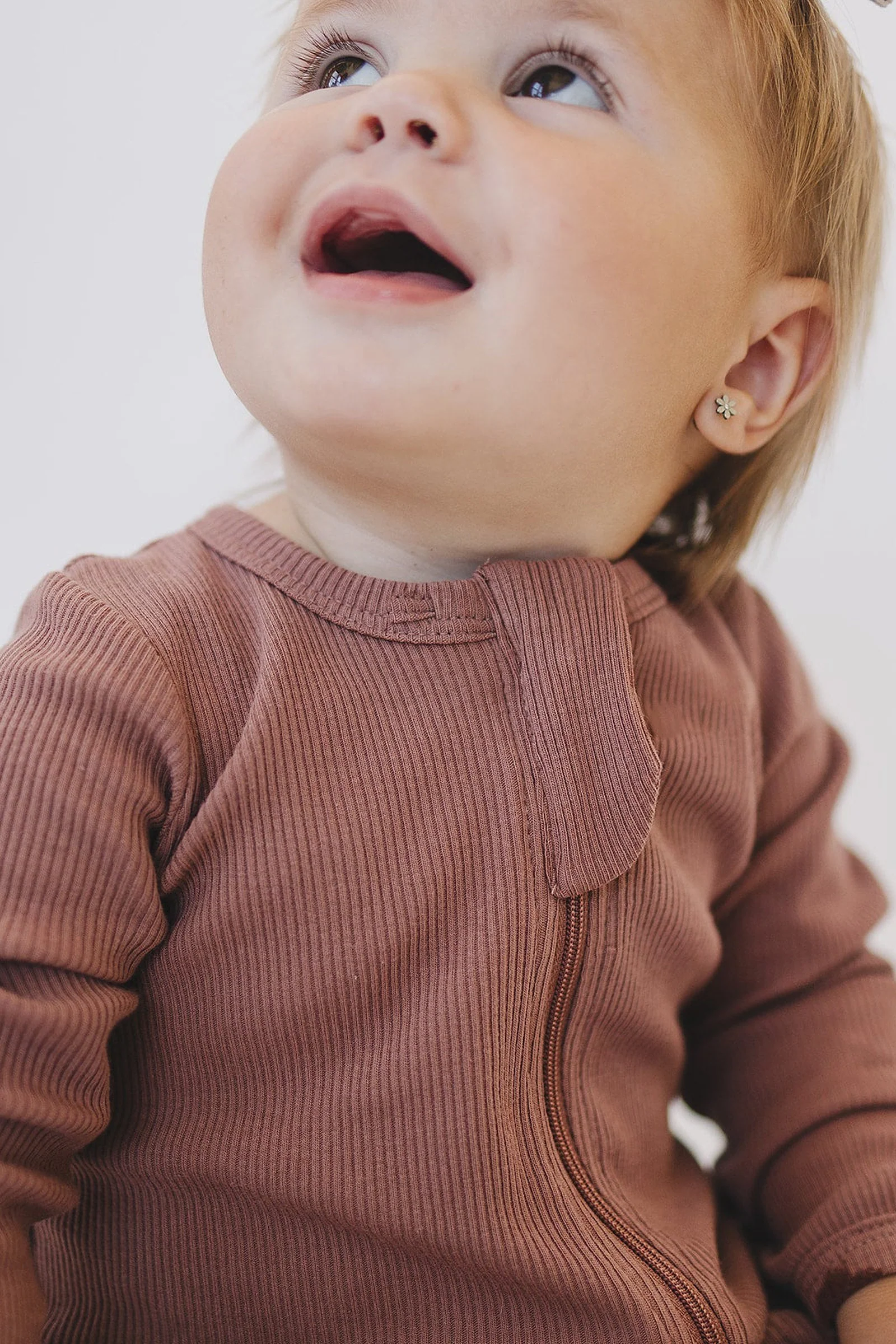 Mebie Baby Dusty Rose Ribbed Zipper Footed Pajama, Baby Essentials, Organic Cotton - Image 7