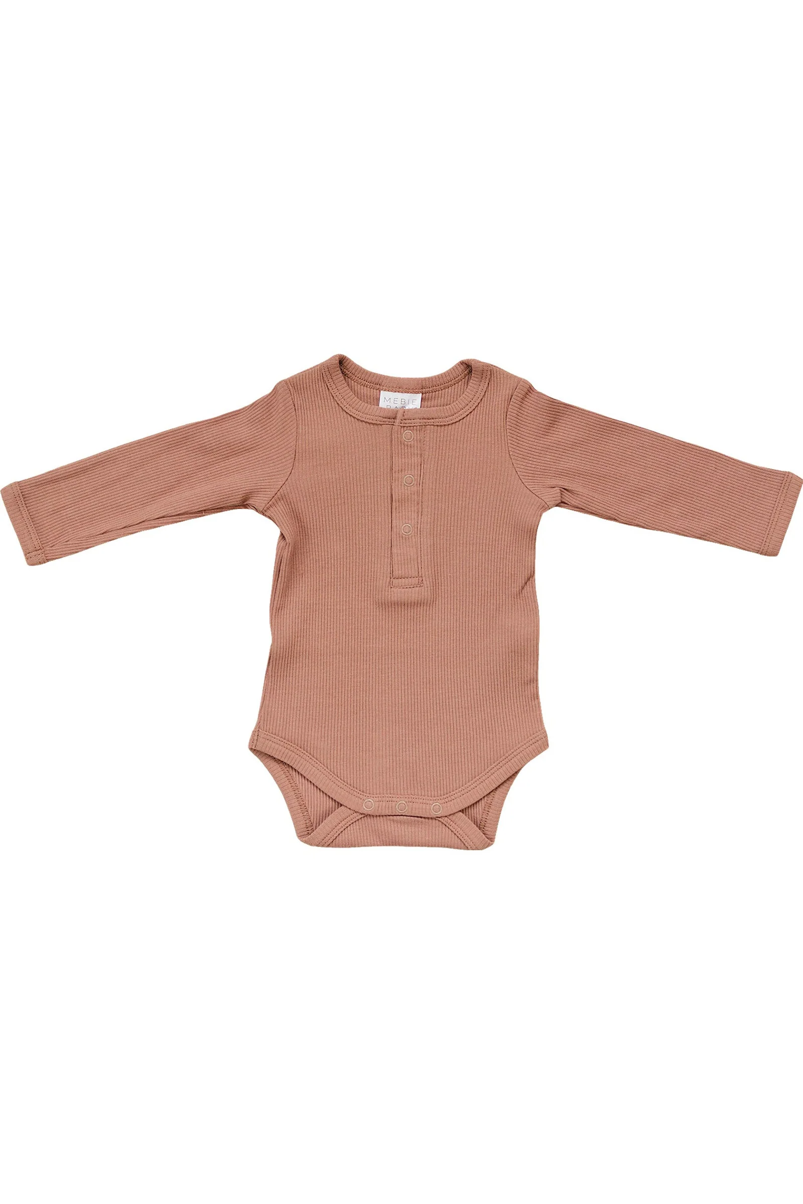 Mebie Baby Dusty Rose Snap Long Sleeve Ribbed Bodysuit, Baby Essentials, Organic Cotton - Image 2