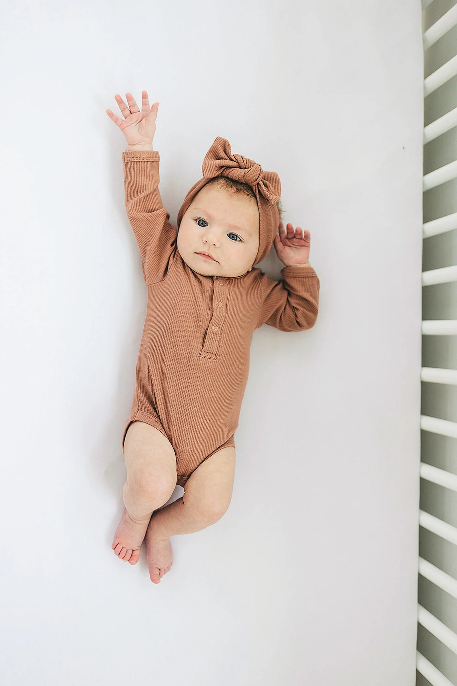 Mebie Baby Dusty Rose Snap Long Sleeve Ribbed Bodysuit, Baby Essentials, Organic Cotton - Image 4