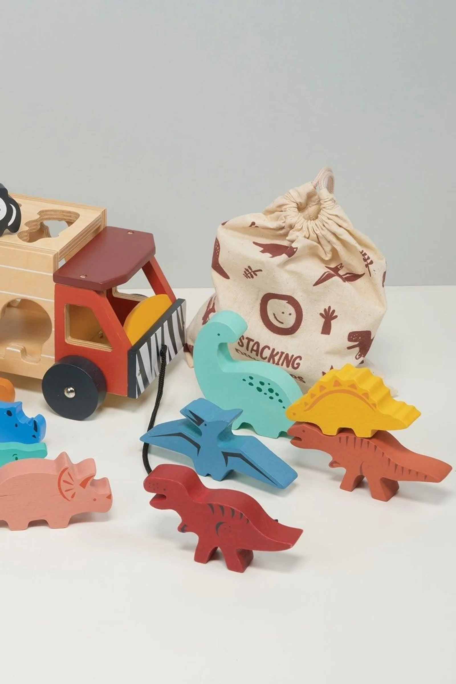 Mentari Wooden Toys, Explorer's Sorting and Stacking Bundle, Safari Truck, Stacking Dinosaurs - Image 2