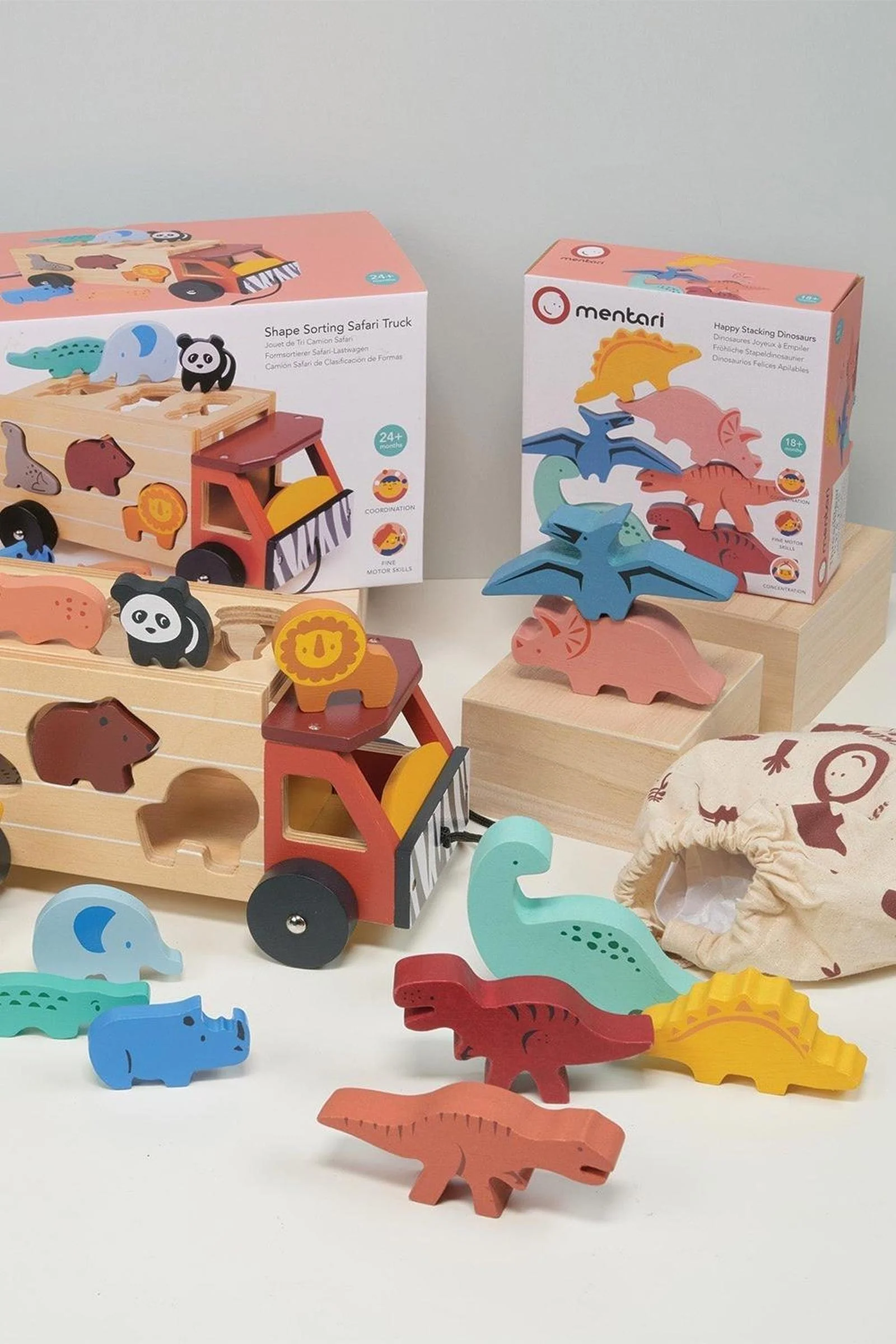 Mentari Wooden Toys, Explorer's Sorting and Stacking Bundle, Safari Truck, Stacking Dinosaurs - Image 3