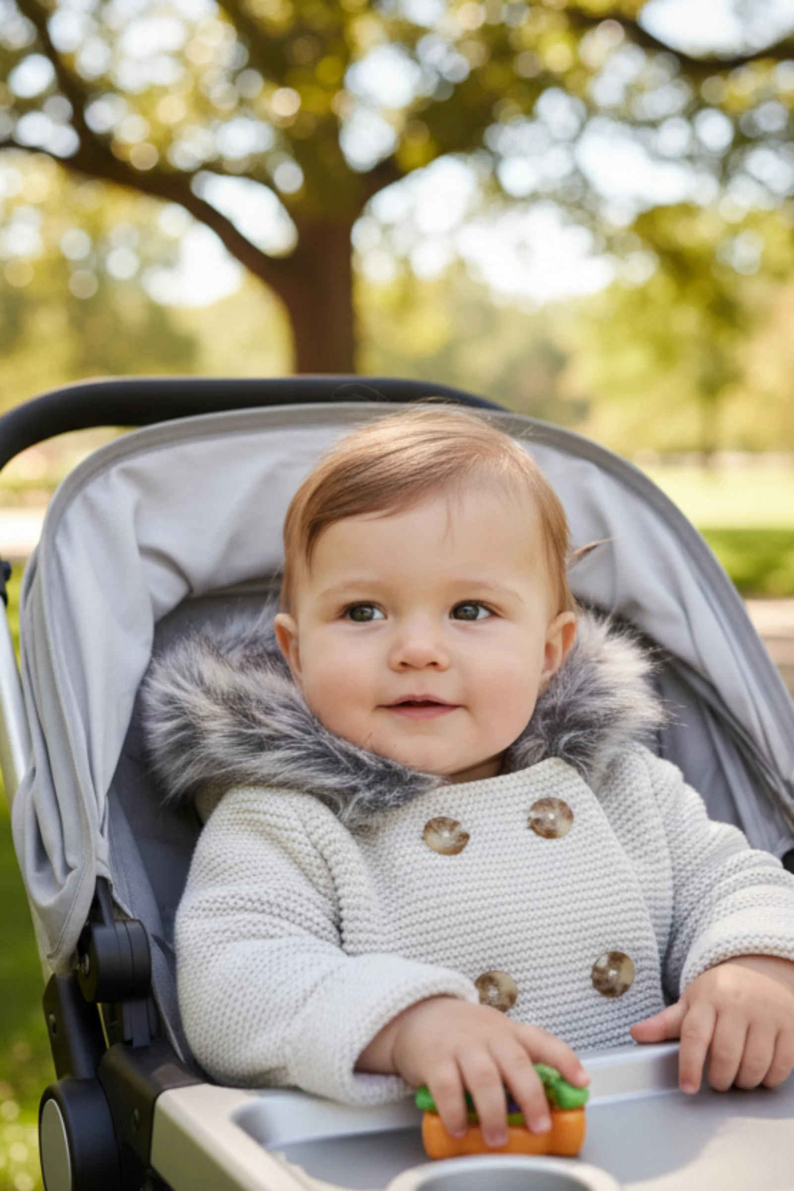 Hope & Henry Organic Cotton Faux Fur Hooded Sweater, Light Gray, Baby