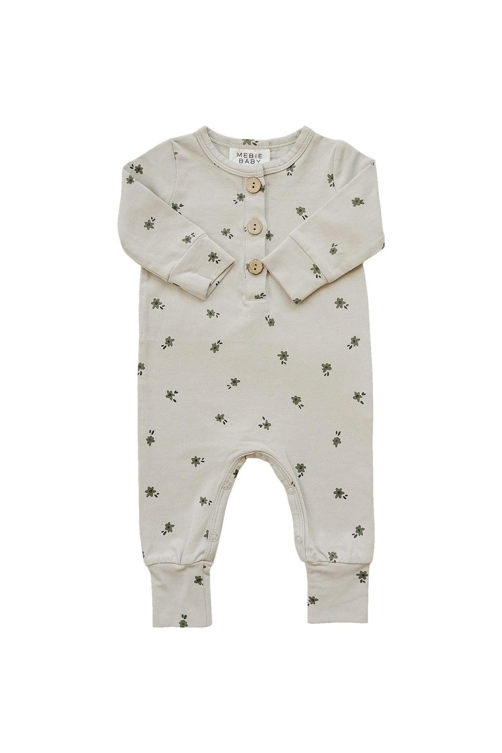 Mebie Baby Charming Floral Long Sleeve Romper, Button-up Front, Cotton, Baby - Image 2