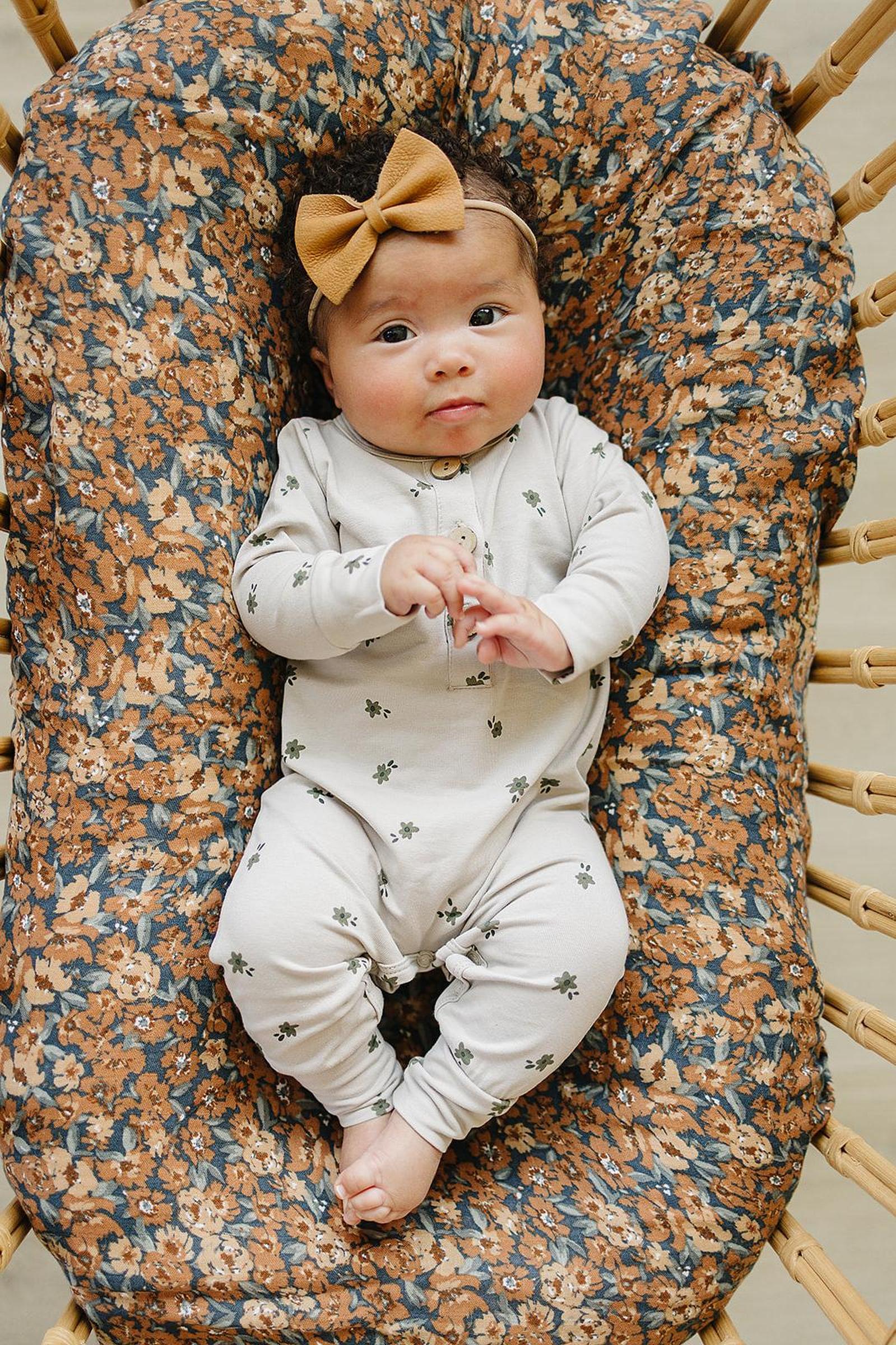 Mebie Baby Charming Floral Long Sleeve Romper, Button-up Front, Cotton, Baby - Image 3