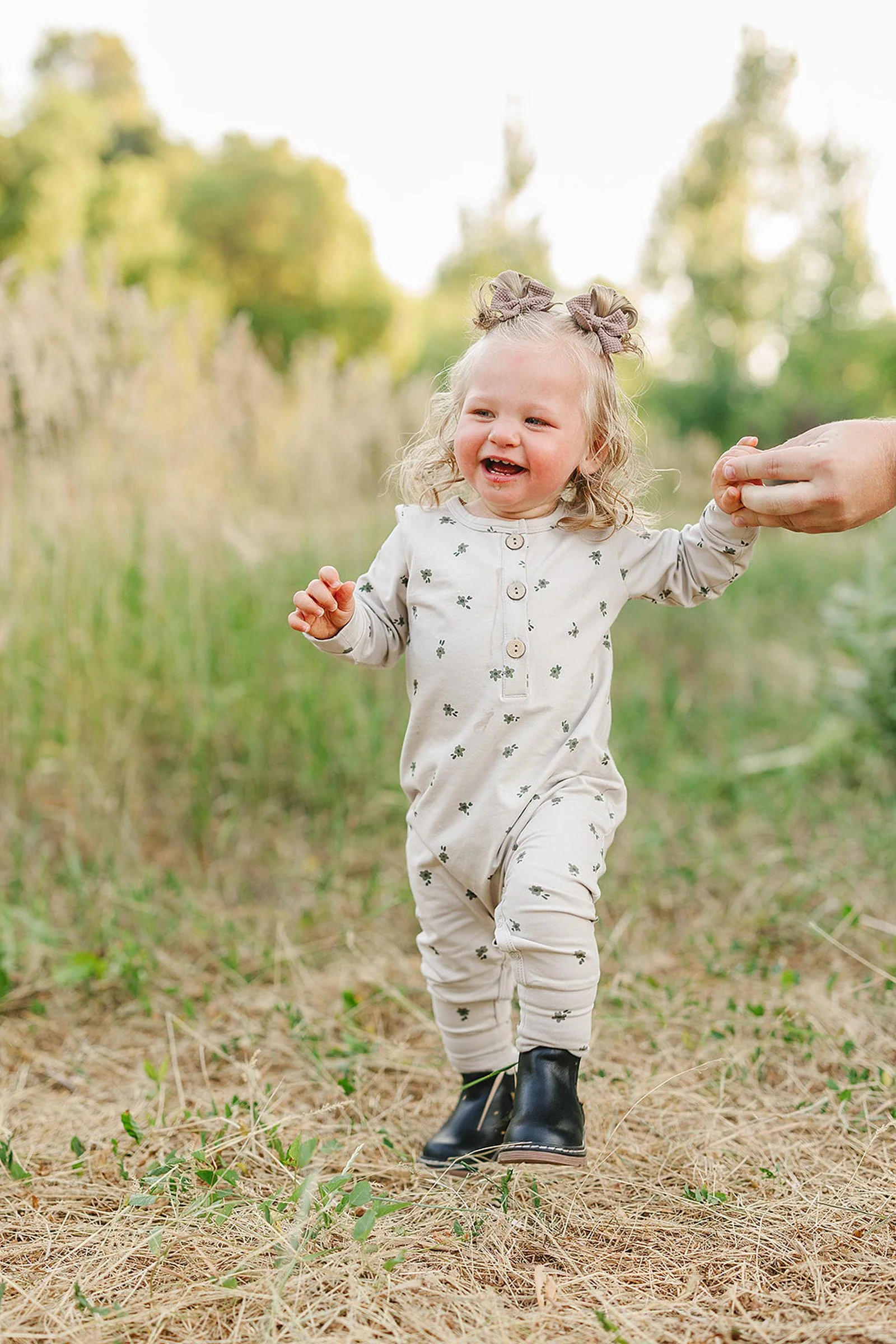Mebie Baby Charming Floral Long Sleeve Romper, Button-up Front, Cotton, Baby - Image 4