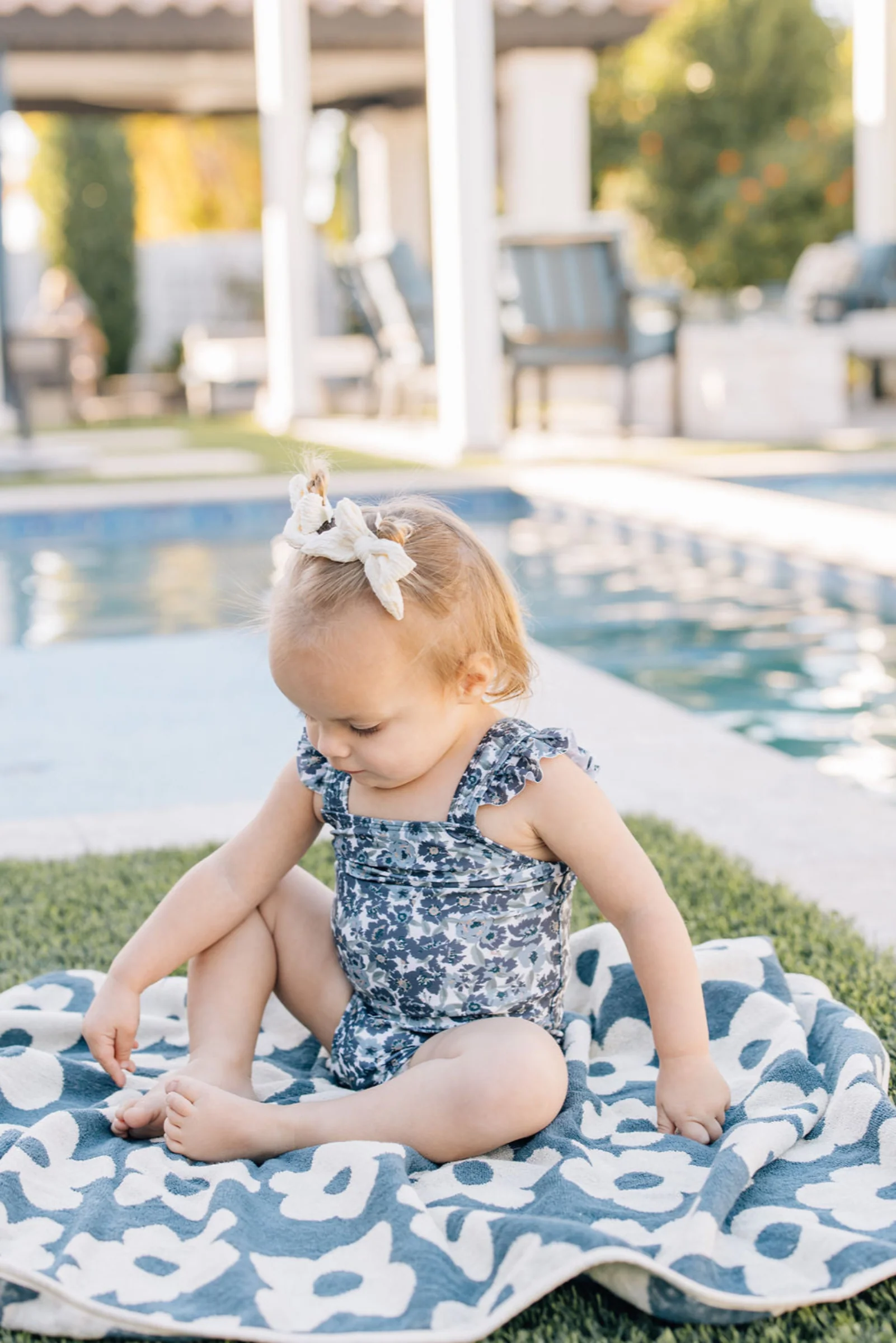 Mebie Baby Navy Floral Organic Cotton Beach Towel, 100% Cotton, Baby, Toddler & Kids