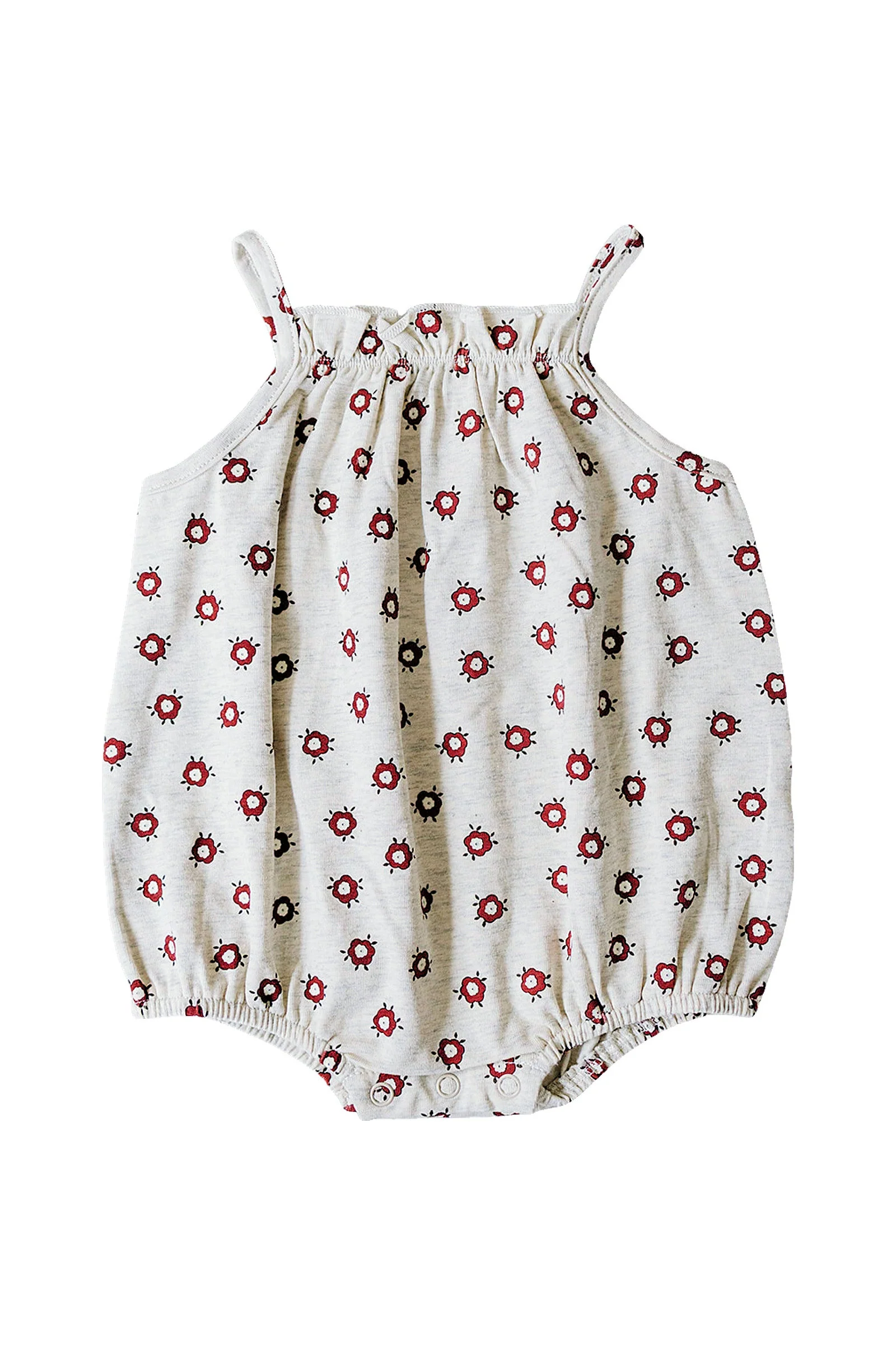 Mebie Baby Cotton Floral Tank Bubble Romper for Baby Girls, Light Cream, Sizes 0-2T - Image 2