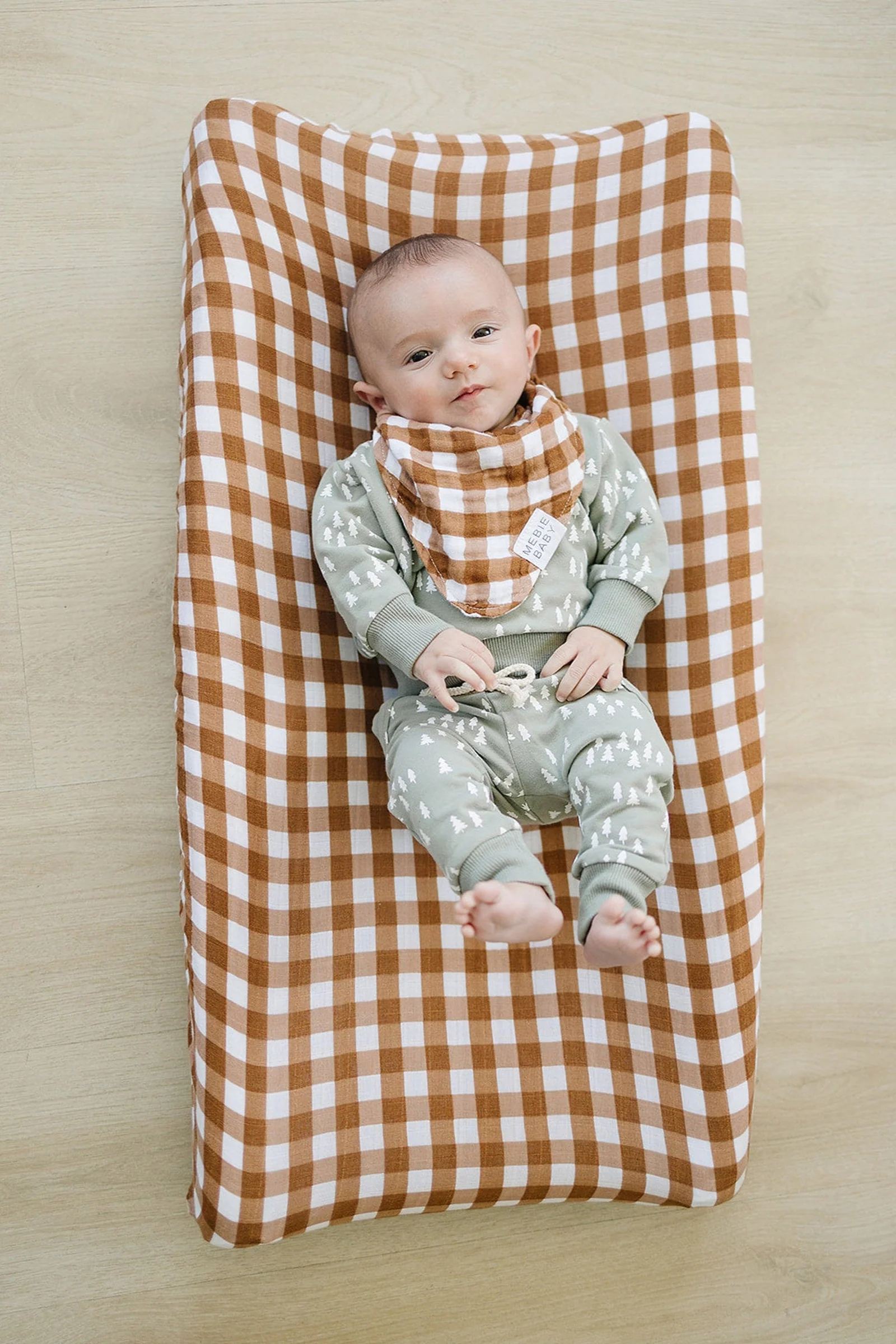 Mebie Baby Gingham Muslin Changing Pad Cover, Baby Essentials, Gender Neutral, Cotton - Image 2
