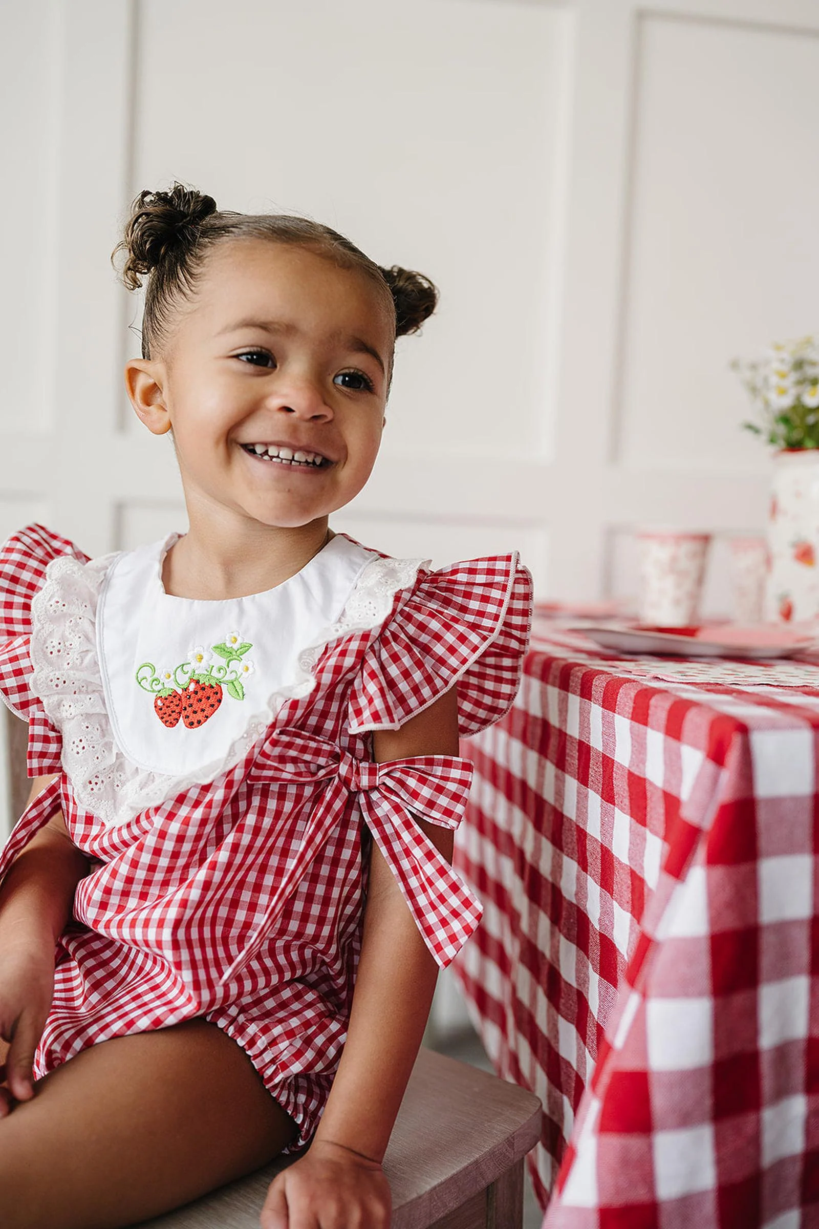 Gingham Strawberry Cotton Bubble Romper, Baby - Toddler - Image 4