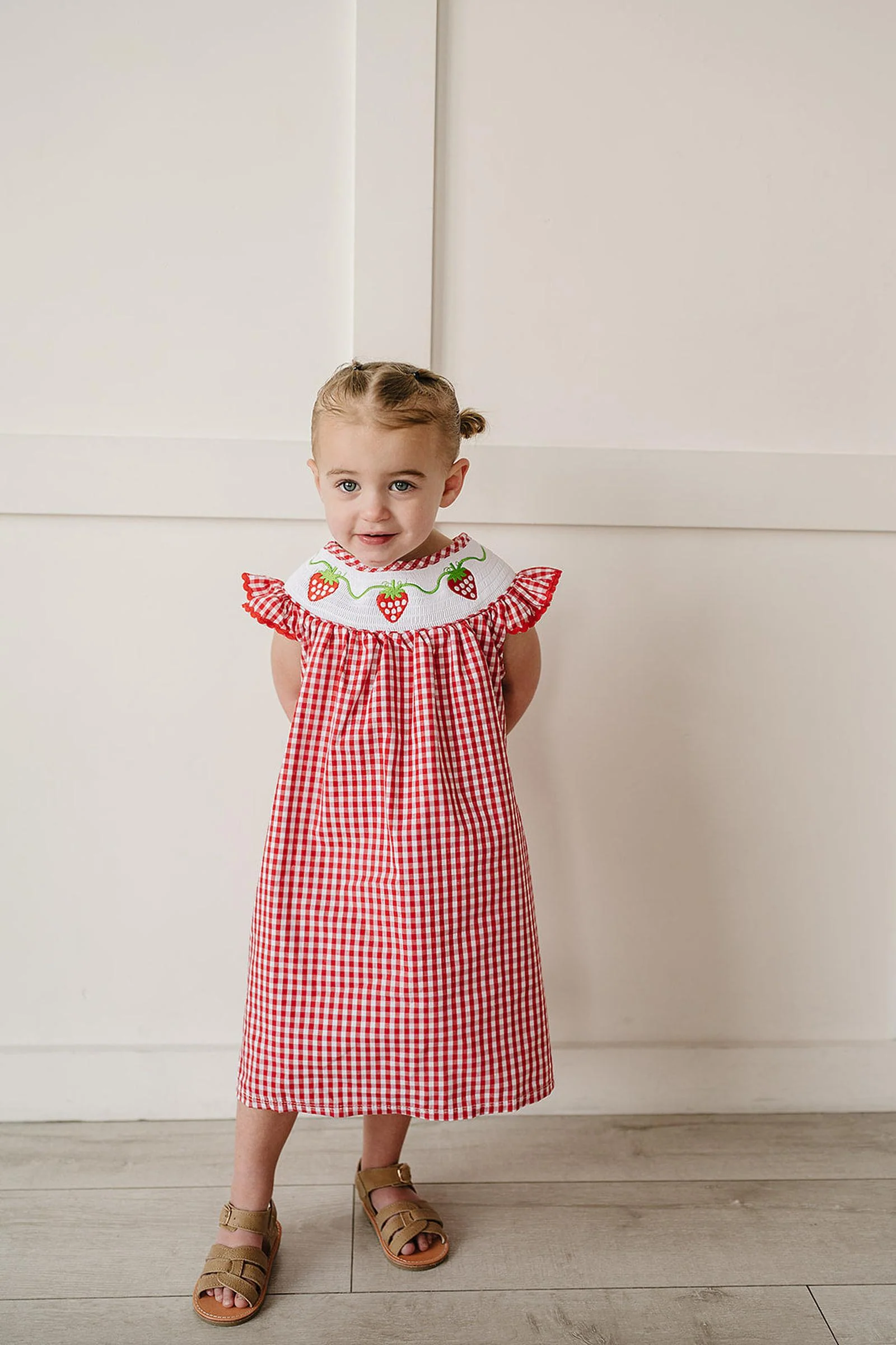 Gingham Strawberry Cotton Dress, Baby - Kids - Image 3