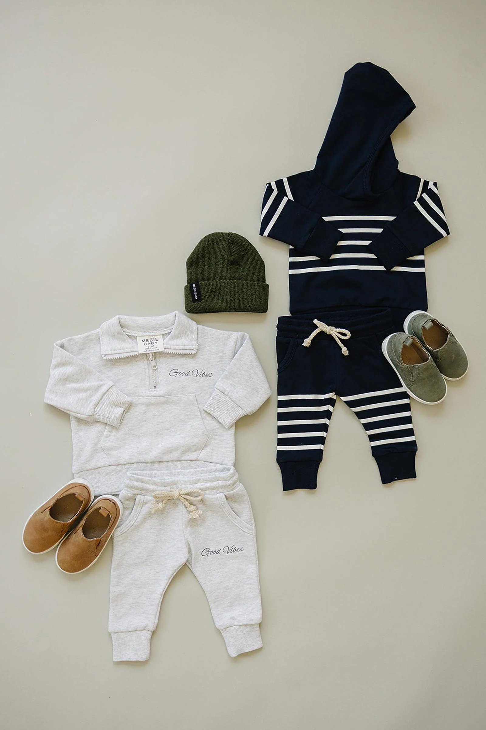 Mebie Baby Good Vibes Quarter Zip Grey Sweatshirt Set, Cotton, Baby, Toddler & Kids - Image 11